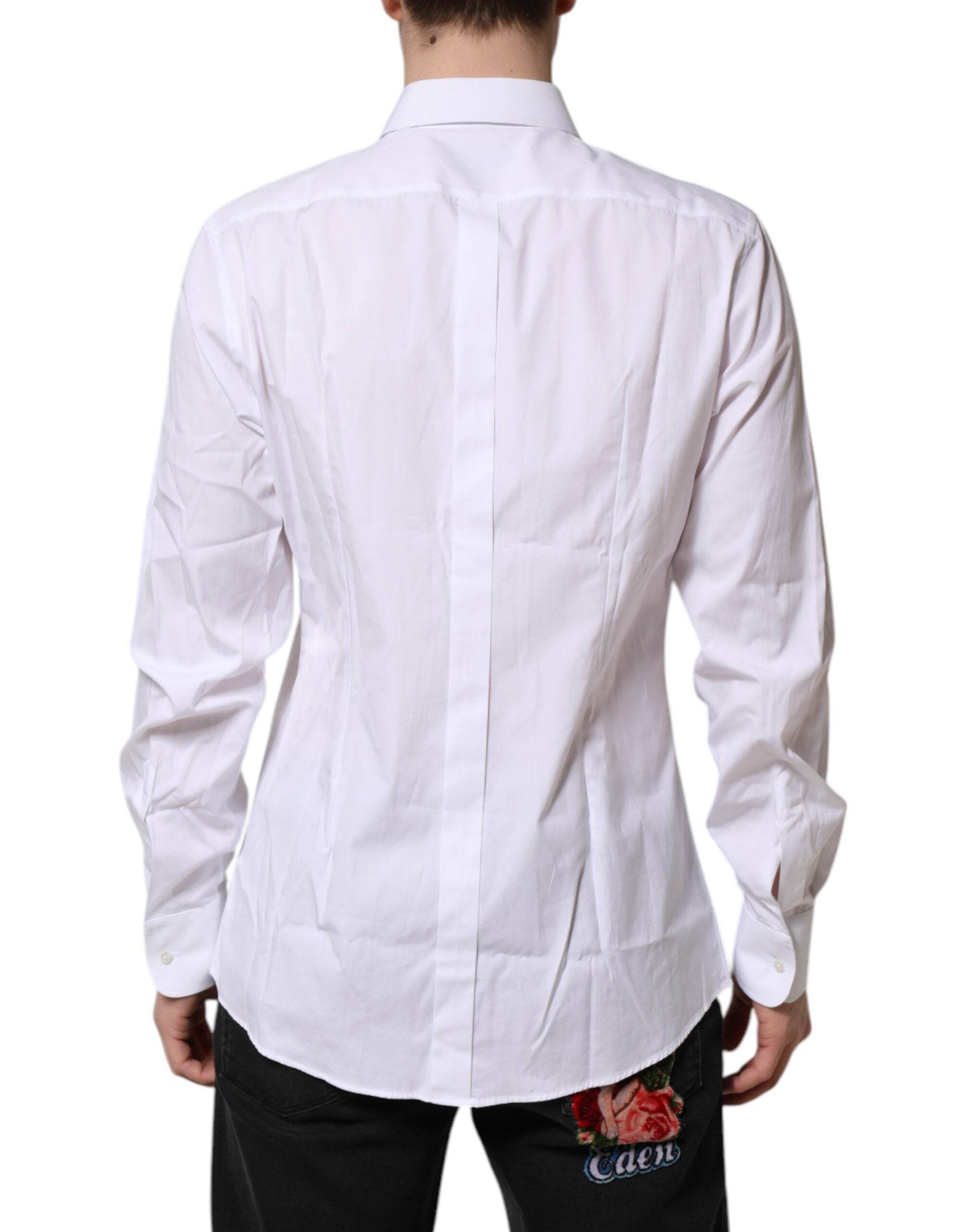 Dolce & Gabbana White Silk Bib Poplin GOLD Men Formal Shirt - Hilstor