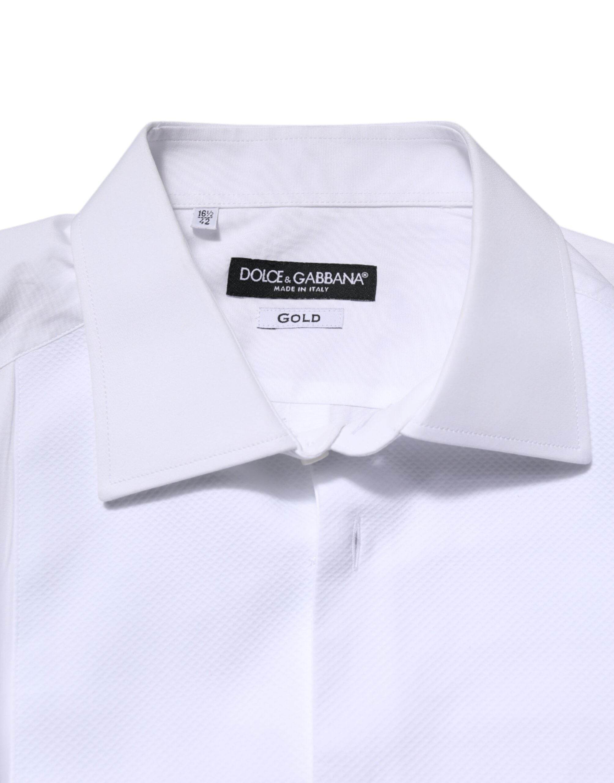 Dolce & Gabbana White Silk Bib Poplin GOLD Men Formal Shirt - Hilstor