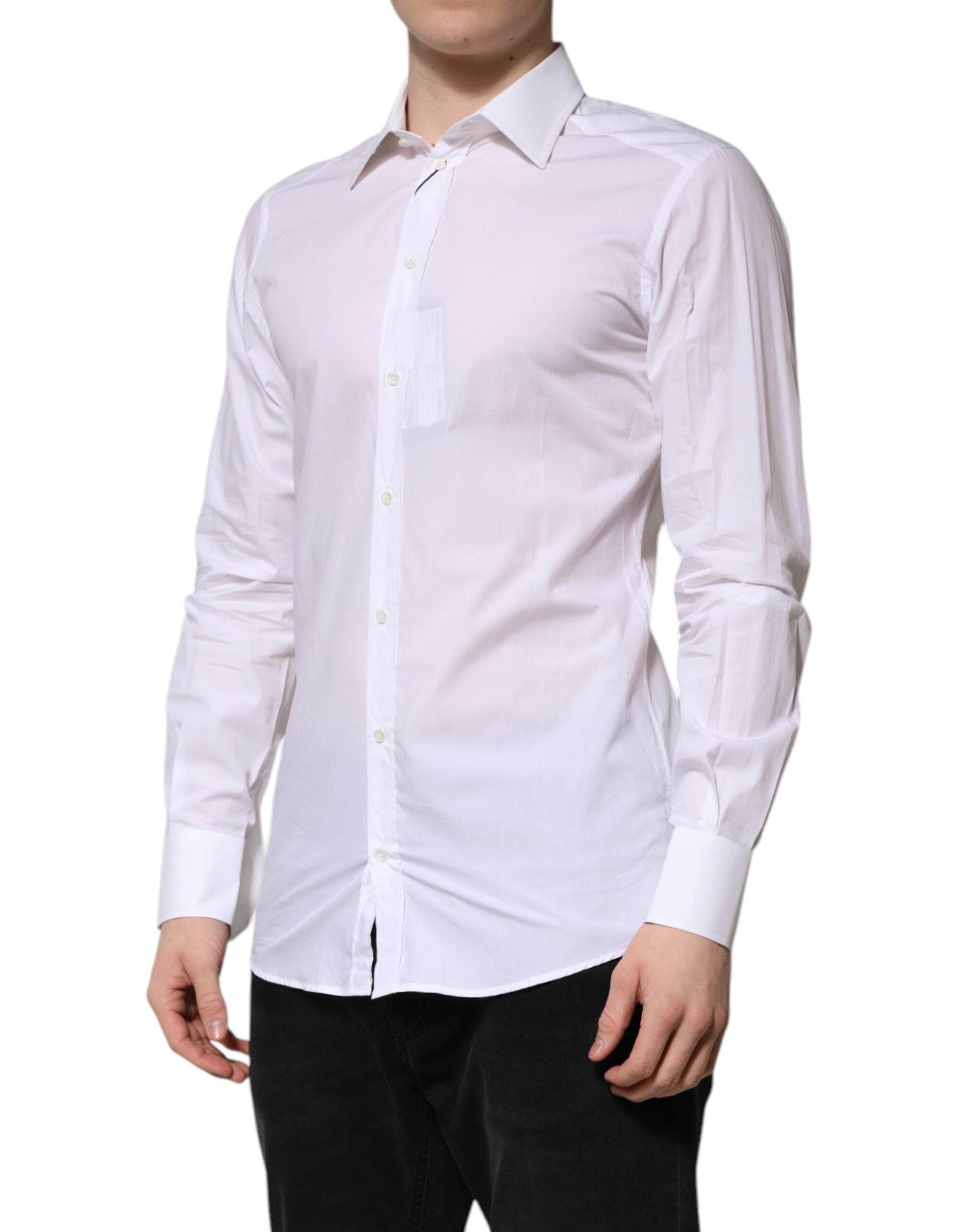 Dolce & Gabbana White GOLD Long Sleeves Dress Men Formal Shirt - Hilstor