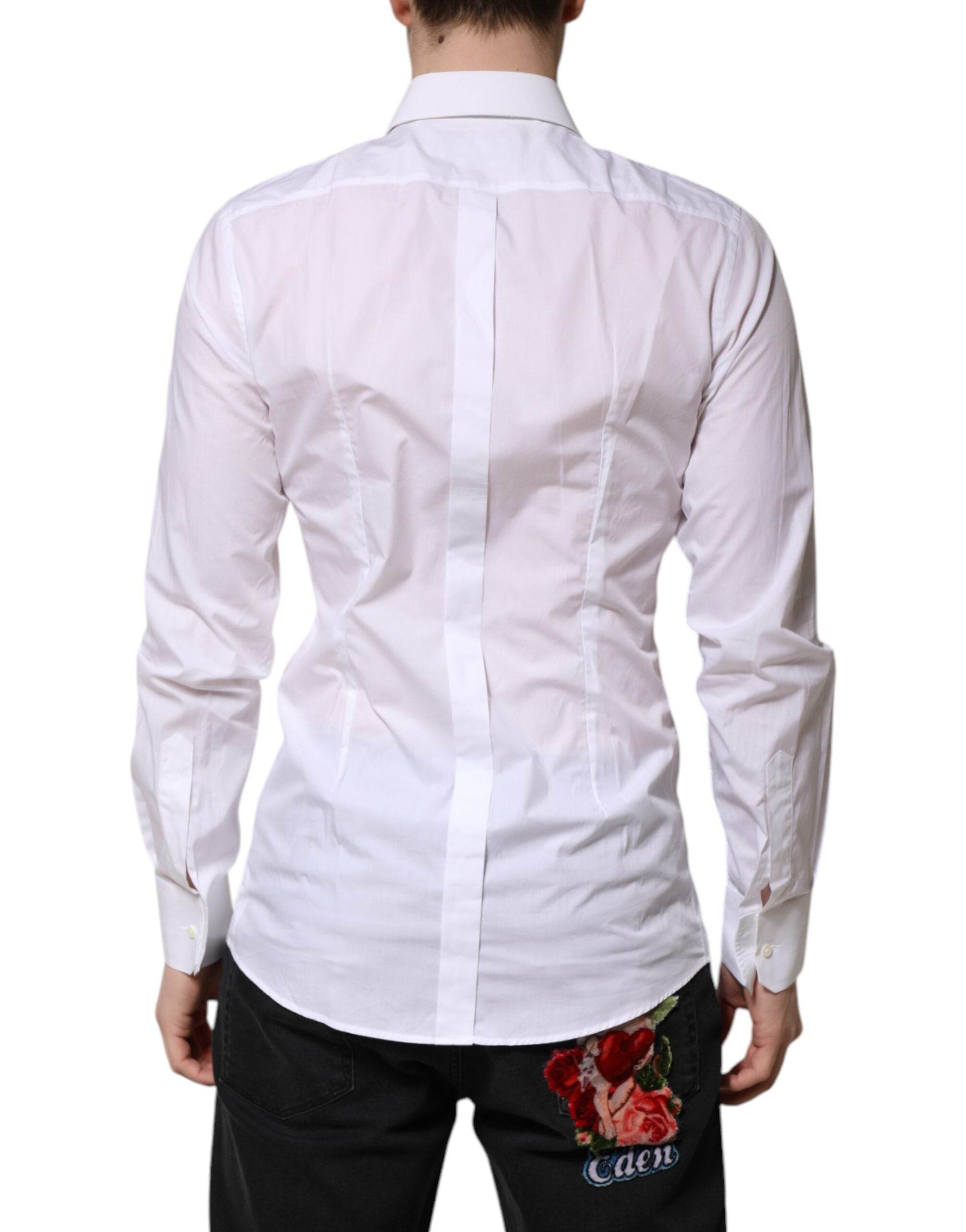 Dolce & Gabbana White GOLD Long Sleeves Dress Men Formal Shirt - Hilstor
