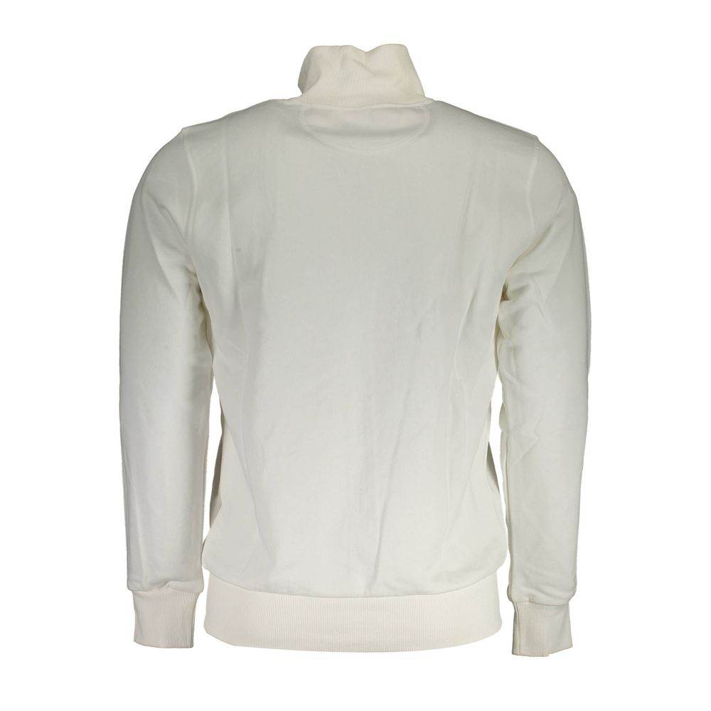 La Martina White Cotton Men Sweater With Zip and Pockets - Hilstor