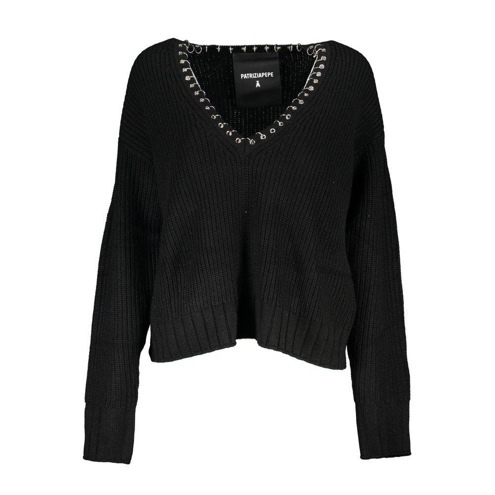 Patrizia Pepe Elegant Long Sleeved V-Neck Sweater with Chic Details - Hilstor