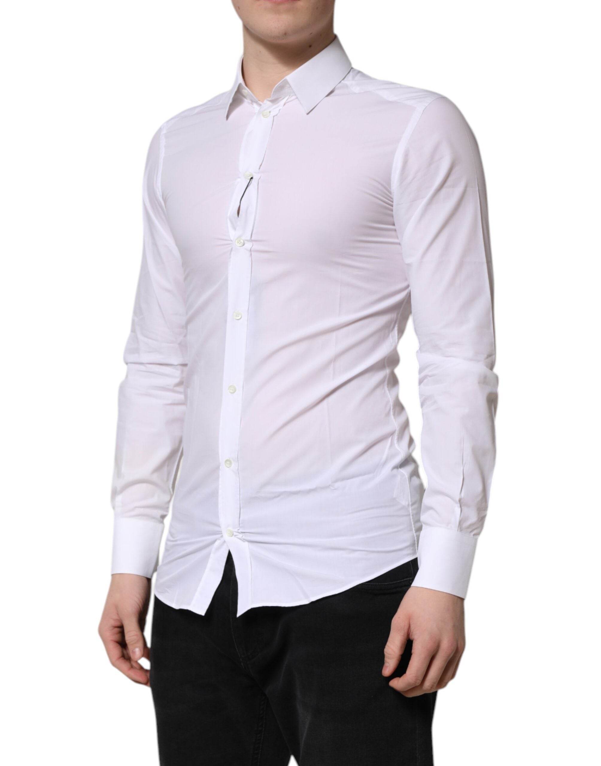 Dolce & Gabbana White GOLD Long Sleeves Dress Men Formal Shirt - Hilstor