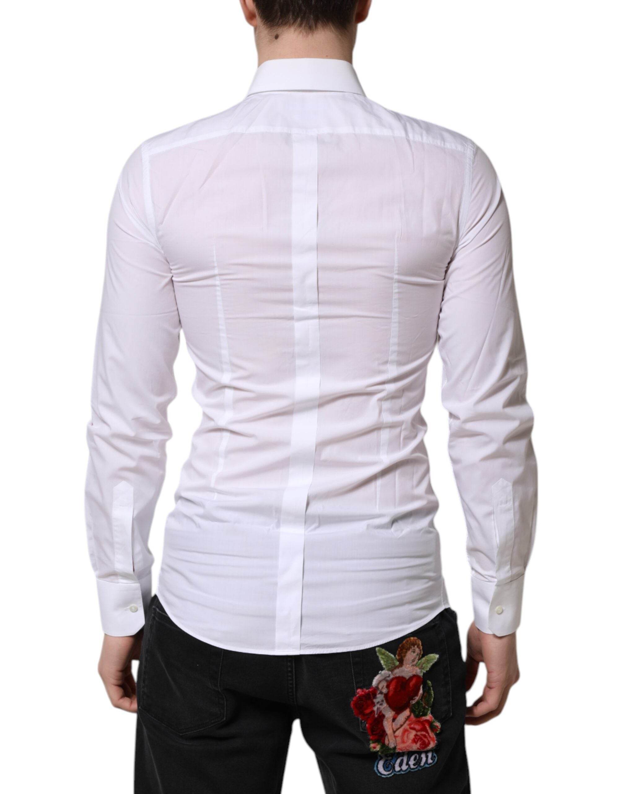 Dolce & Gabbana White GOLD Long Sleeves Dress Men Formal Shirt - Hilstor
