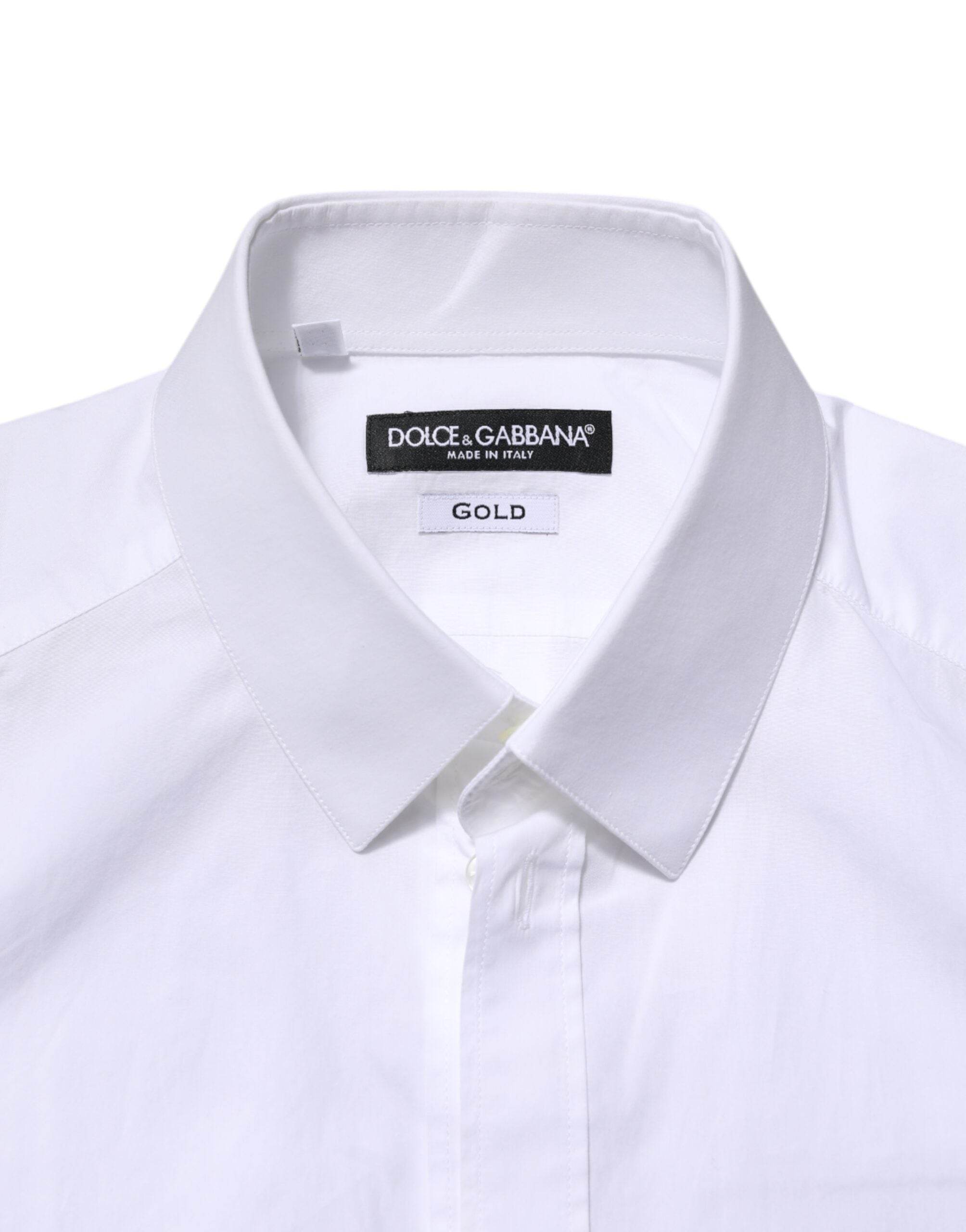 Dolce & Gabbana White GOLD Long Sleeves Dress Men Formal Shirt - Hilstor