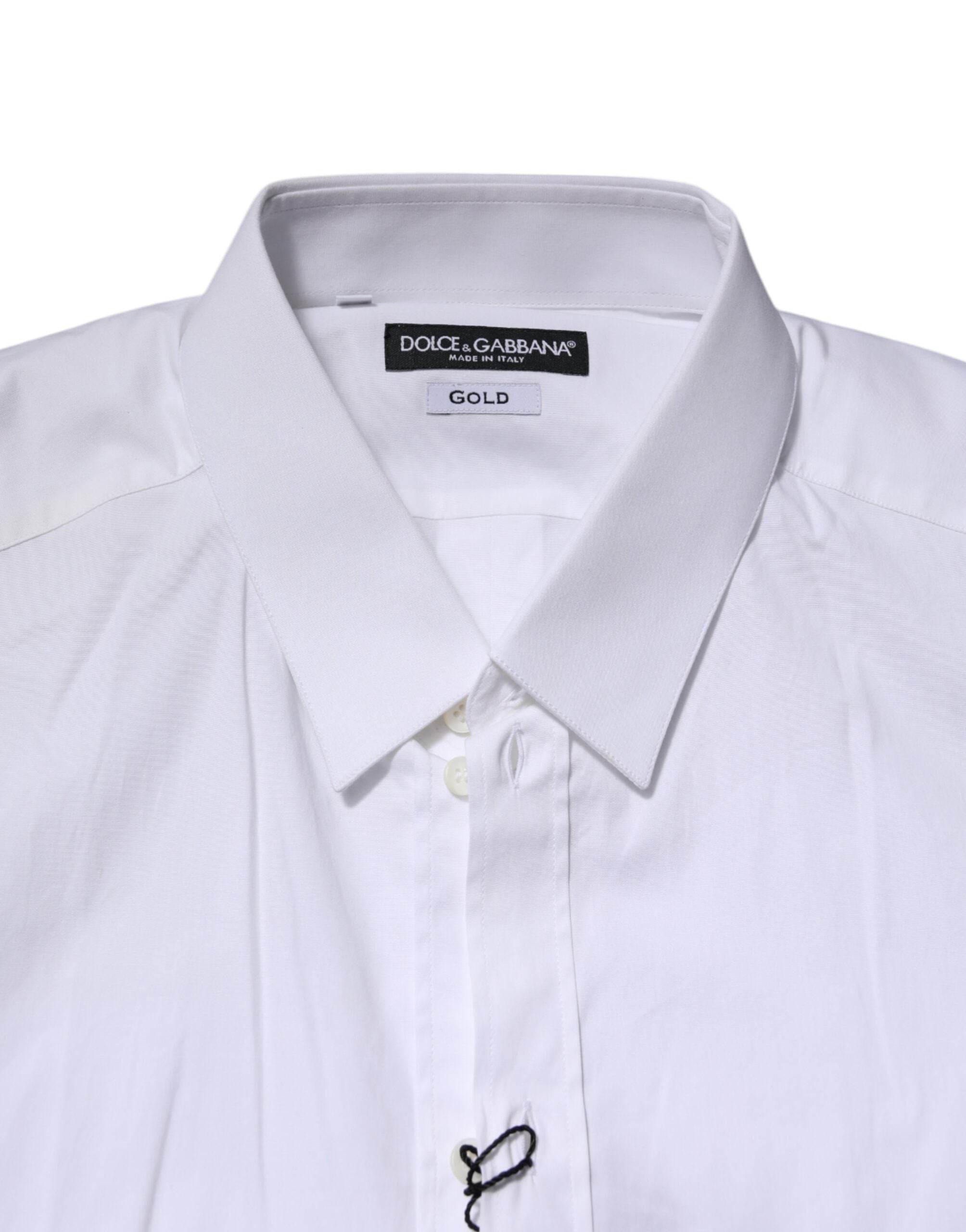 Dolce & Gabbana White GOLD Long Sleeve Dress Formal Shirt - Hilstor