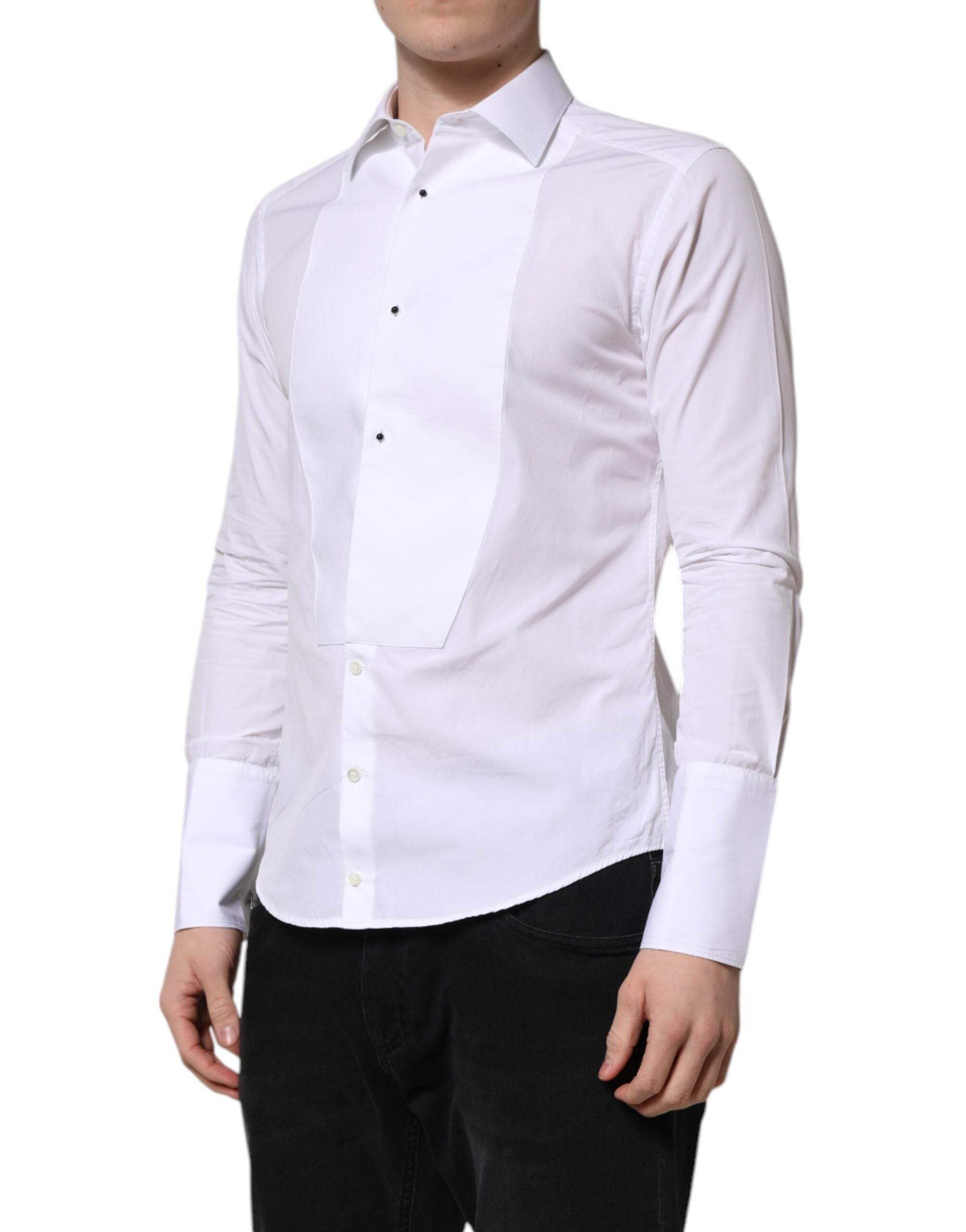Dolce & Gabbana White GOLD Long Sleeve Dress Men Formal Shirt - Hilstor