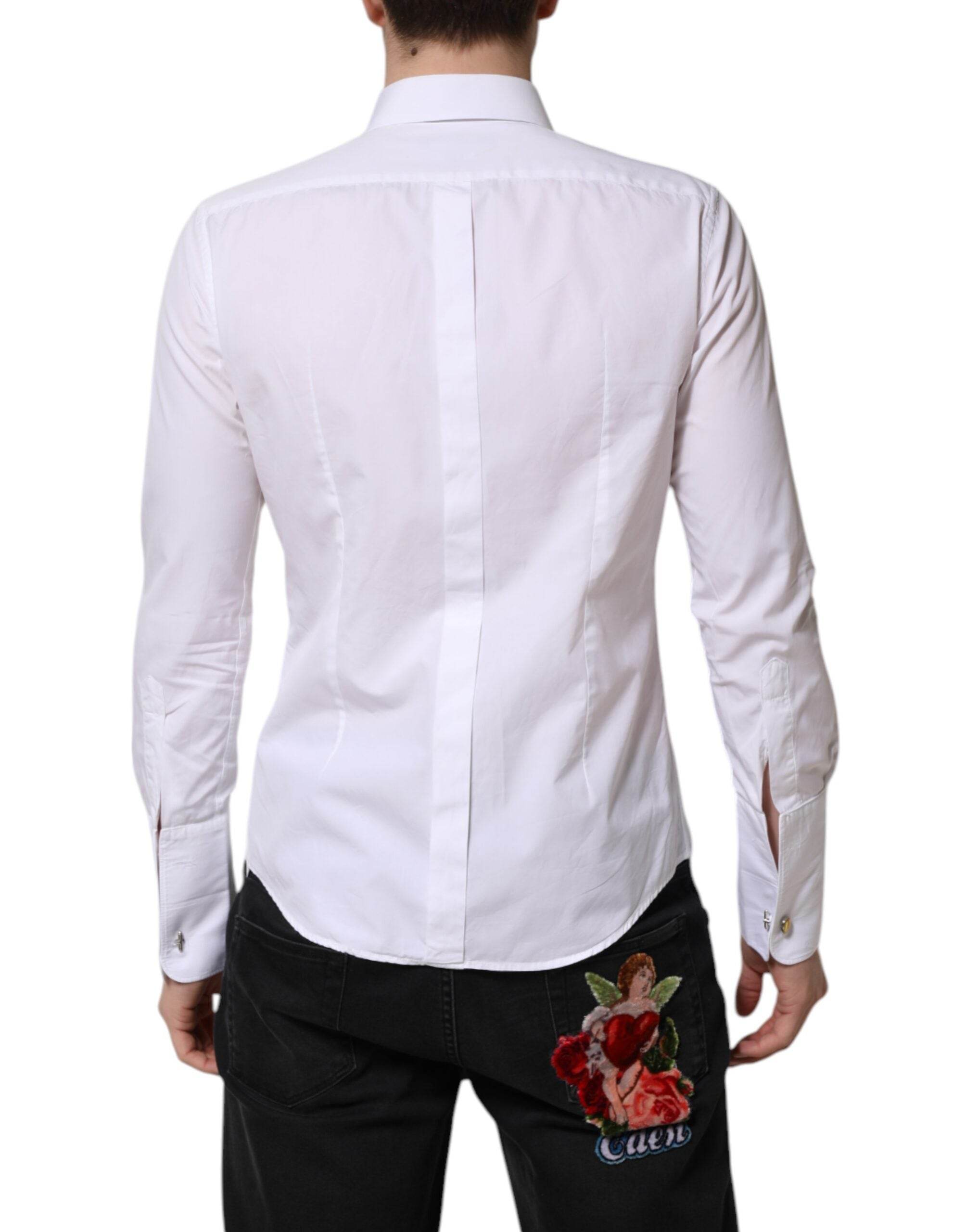 Dolce & Gabbana White GOLD Long Sleeve Dress Men Formal Shirt - Hilstor