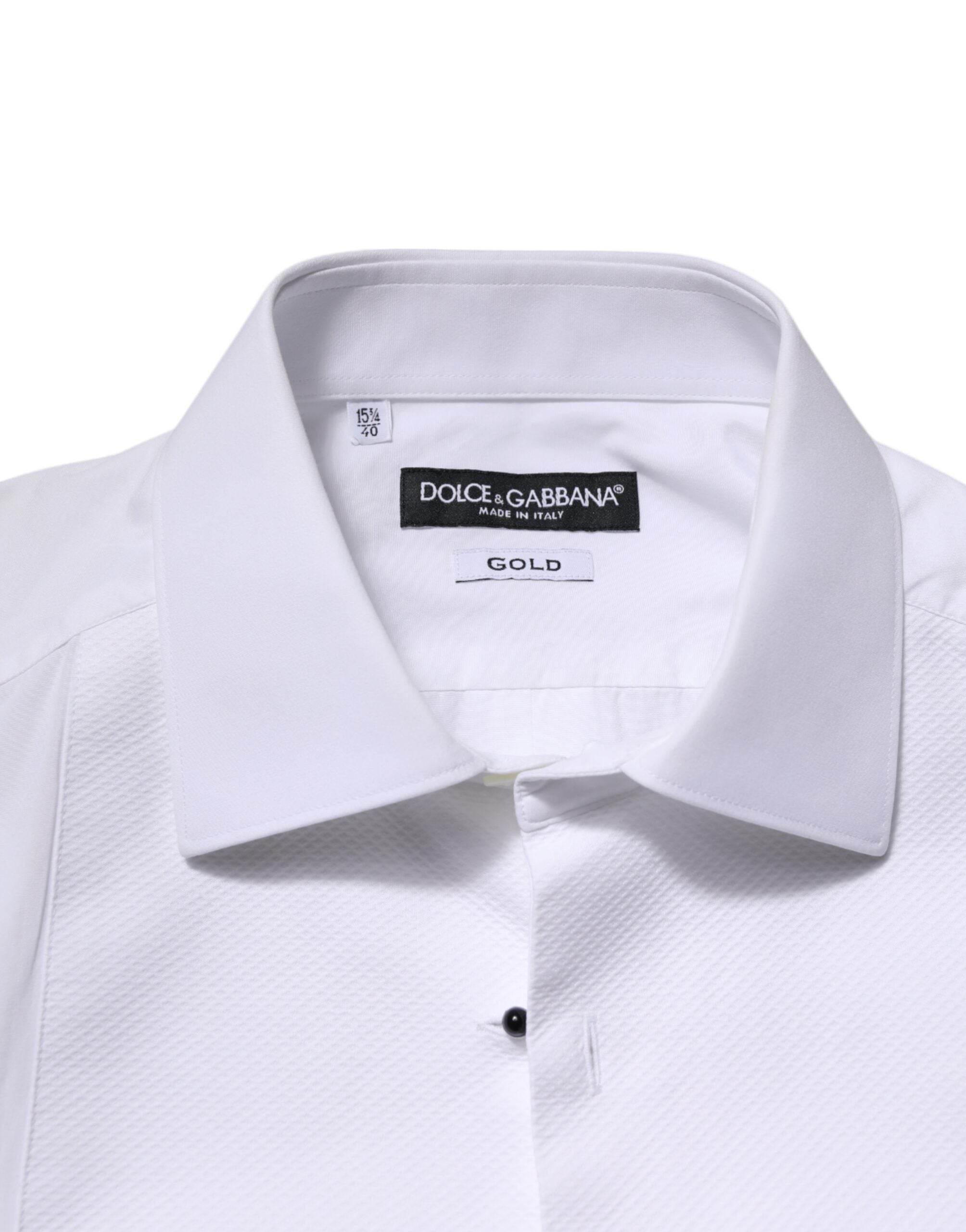 Dolce & Gabbana White GOLD Long Sleeve Dress Men Formal Shirt - Hilstor