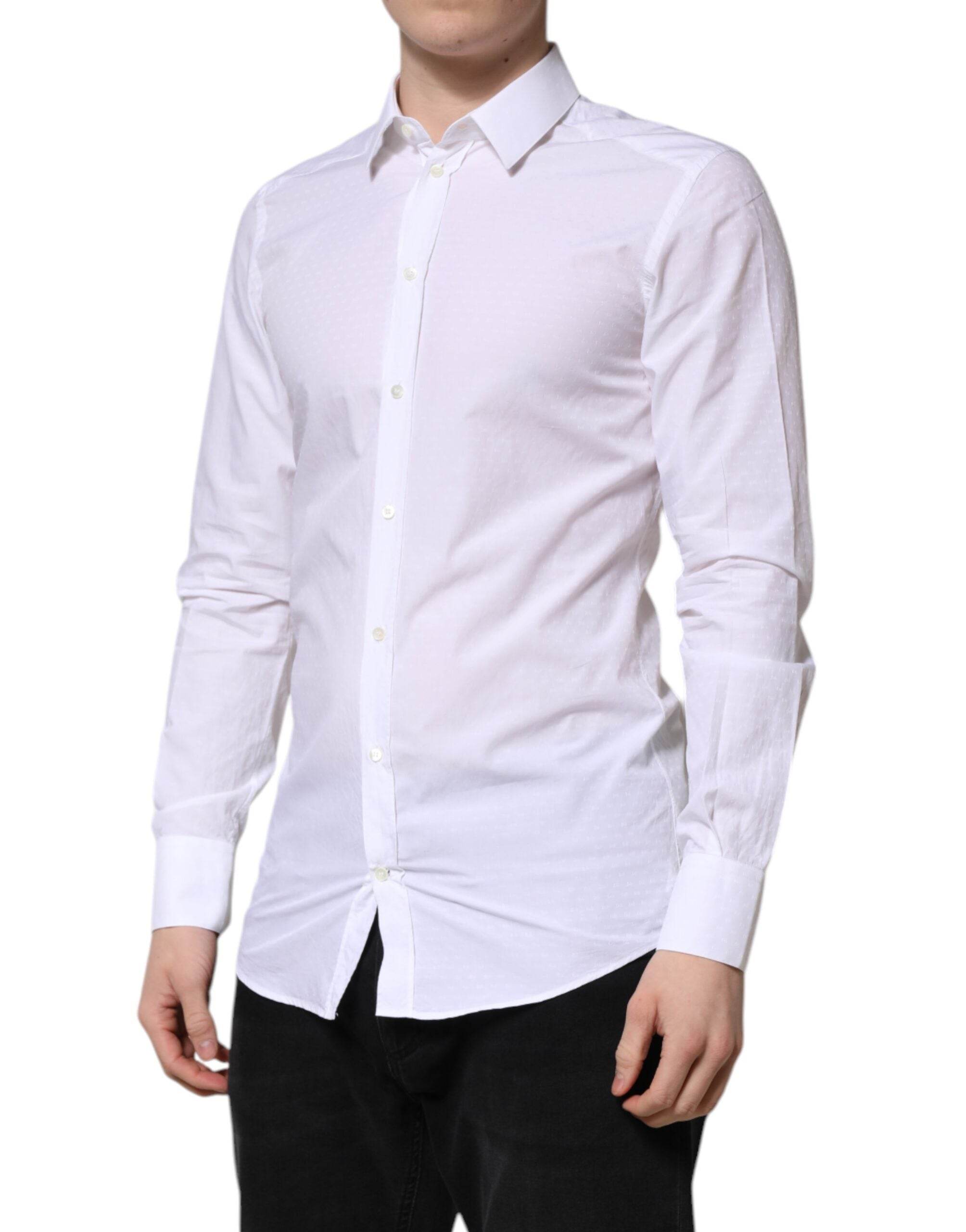 Dolce & Gabbana White GOLD Long Sleeve Dress Men Formal Shirt - Hilstor
