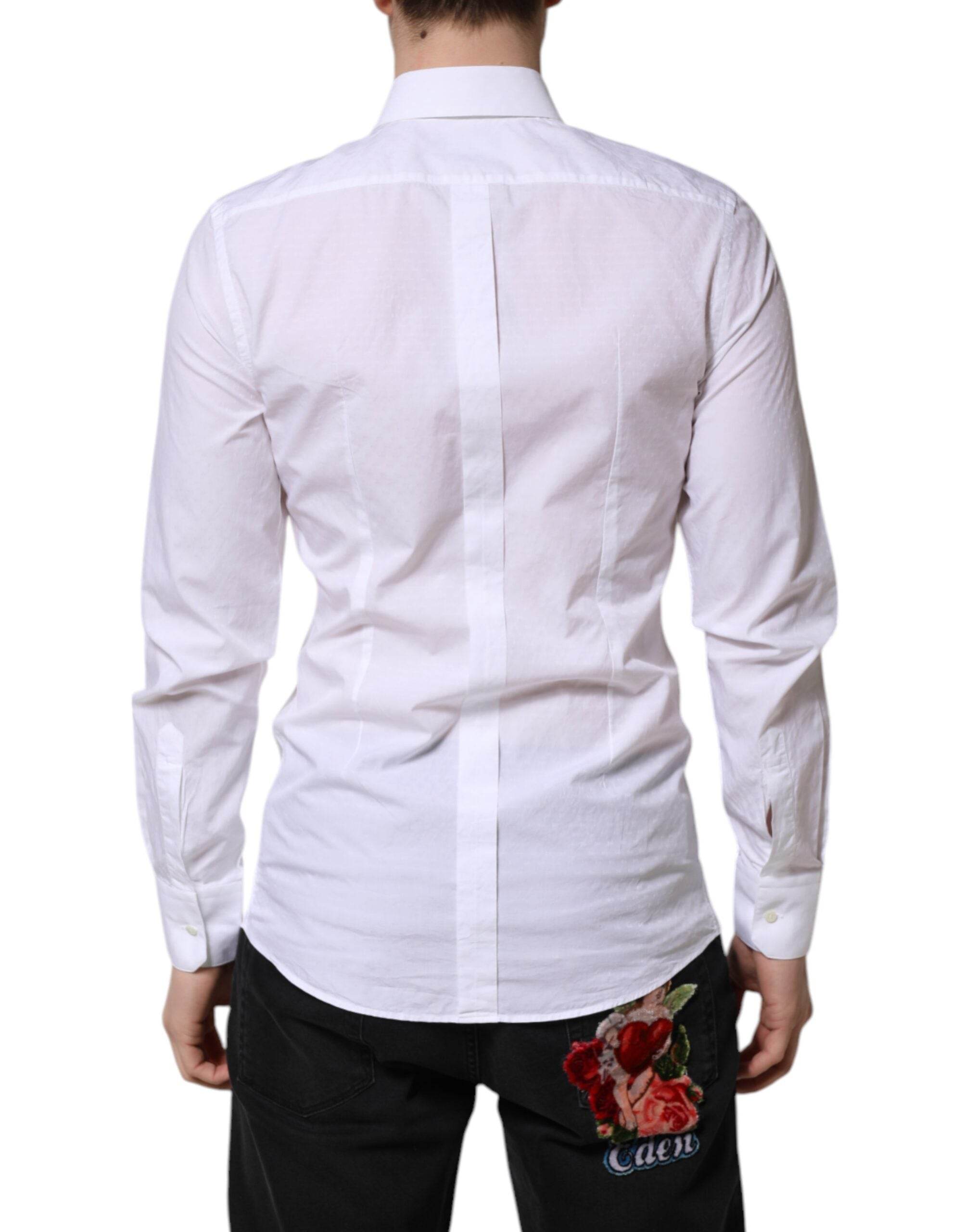 Dolce & Gabbana White GOLD Long Sleeve Dress Men Formal Shirt - Hilstor