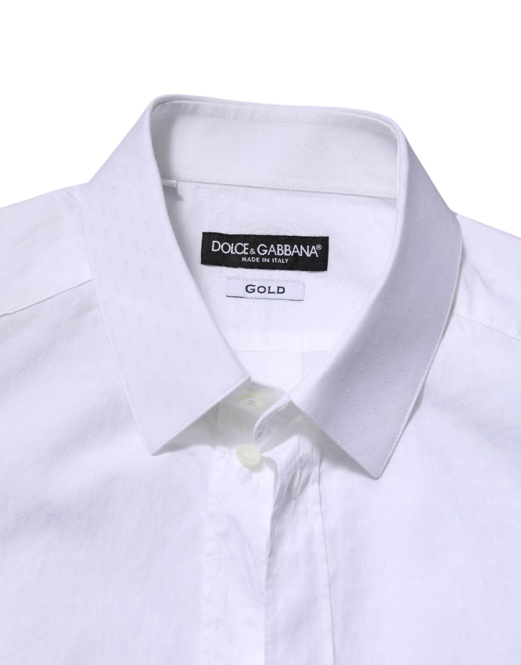 Dolce & Gabbana White GOLD Long Sleeve Dress Men Formal Shirt - Hilstor