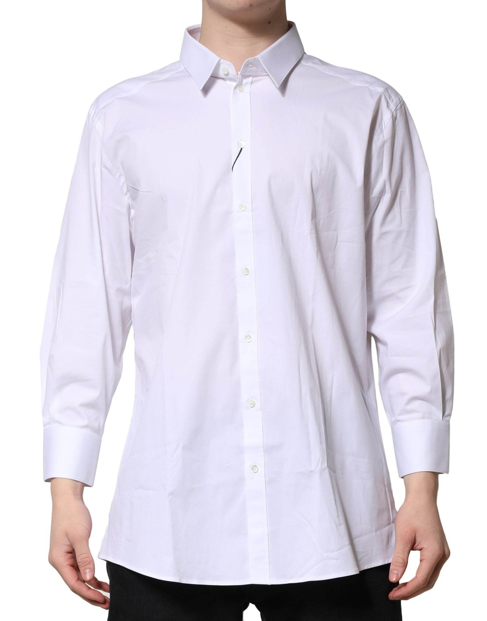 Dolce & Gabbana White GOLD Long Sleeve Dress Men Formal Shirt - Hilstor