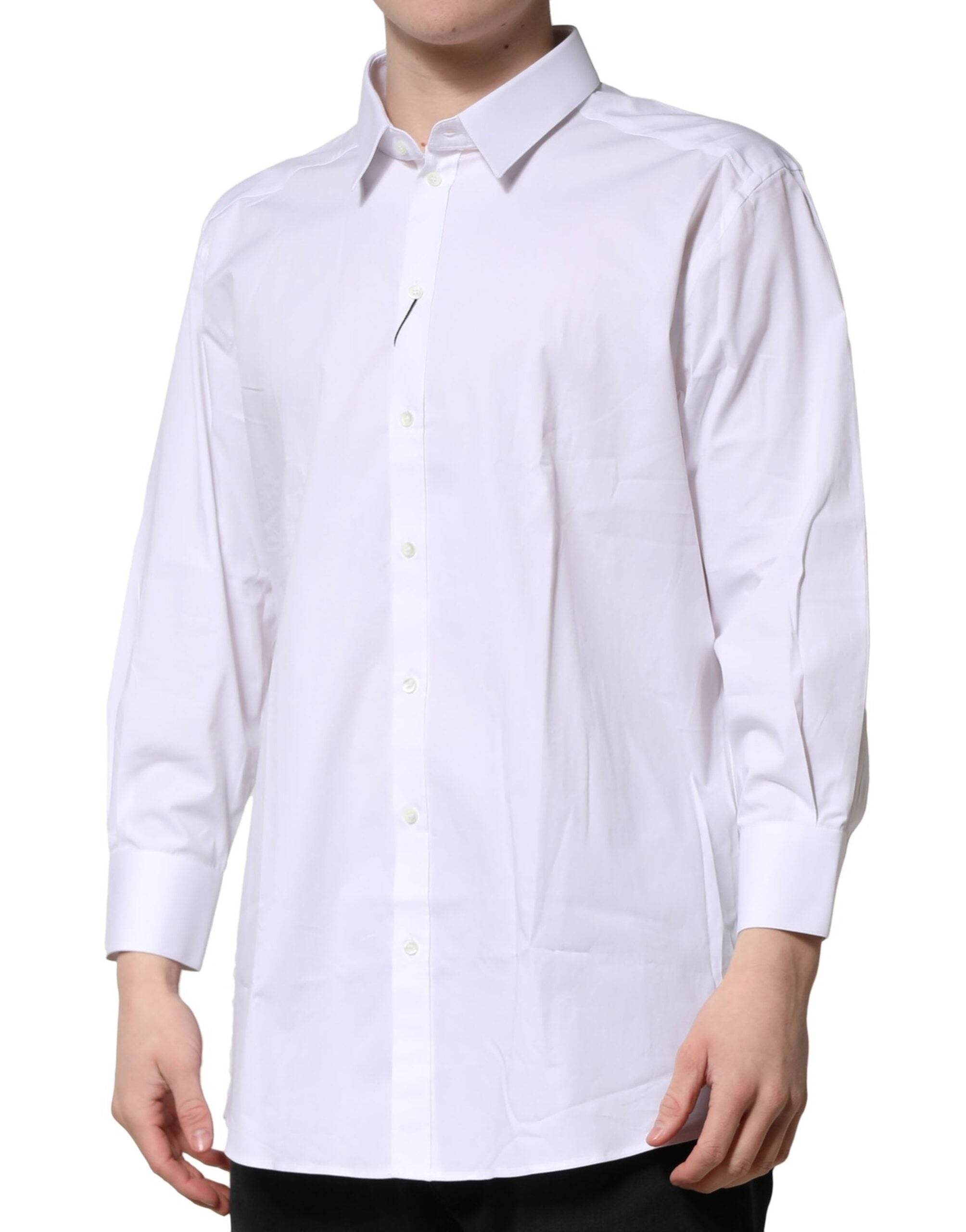 Dolce & Gabbana White GOLD Long Sleeve Dress Men Formal Shirt - Hilstor