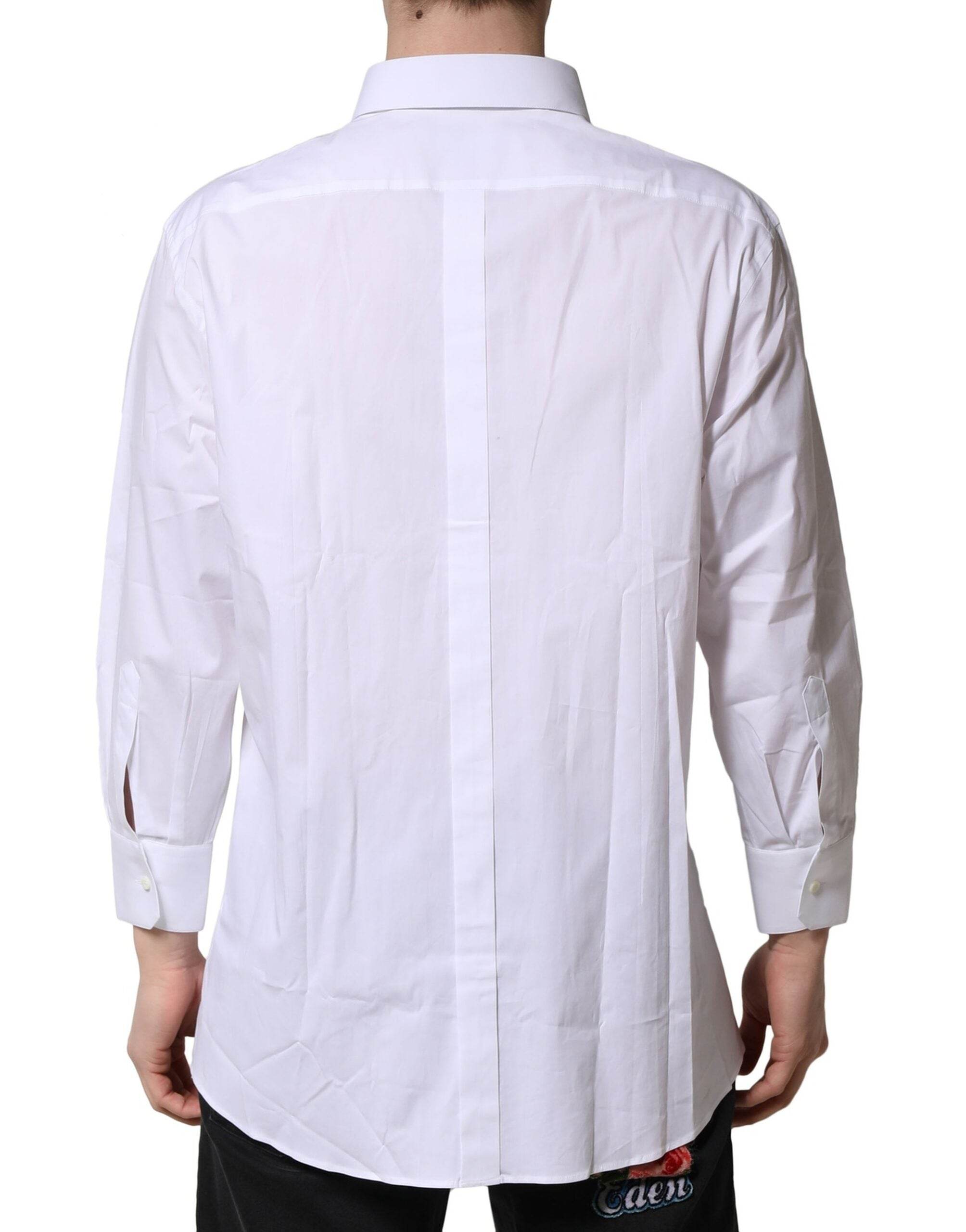 Dolce & Gabbana White GOLD Long Sleeve Dress Men Formal Shirt - Hilstor
