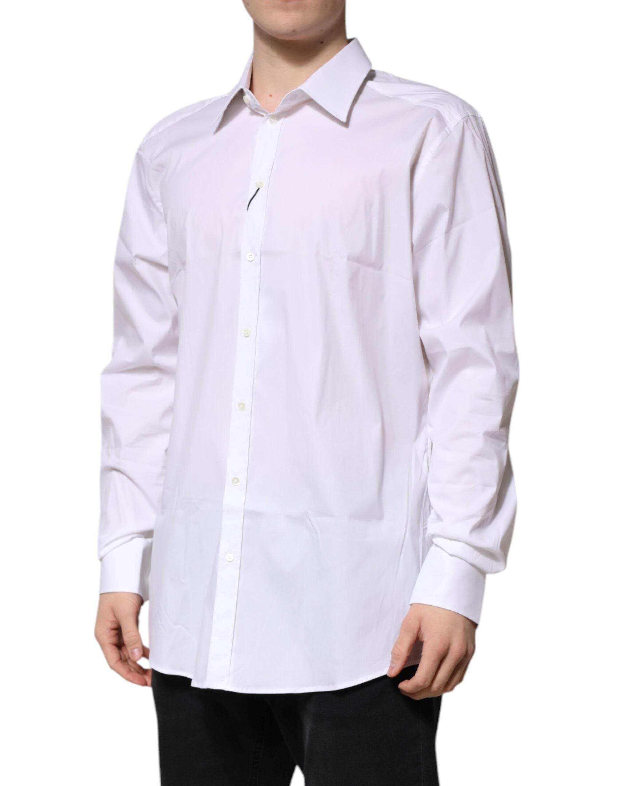Dolce & Gabbana White GOLD Long Sleeve Dress Men Formal Shirt - Hilstor