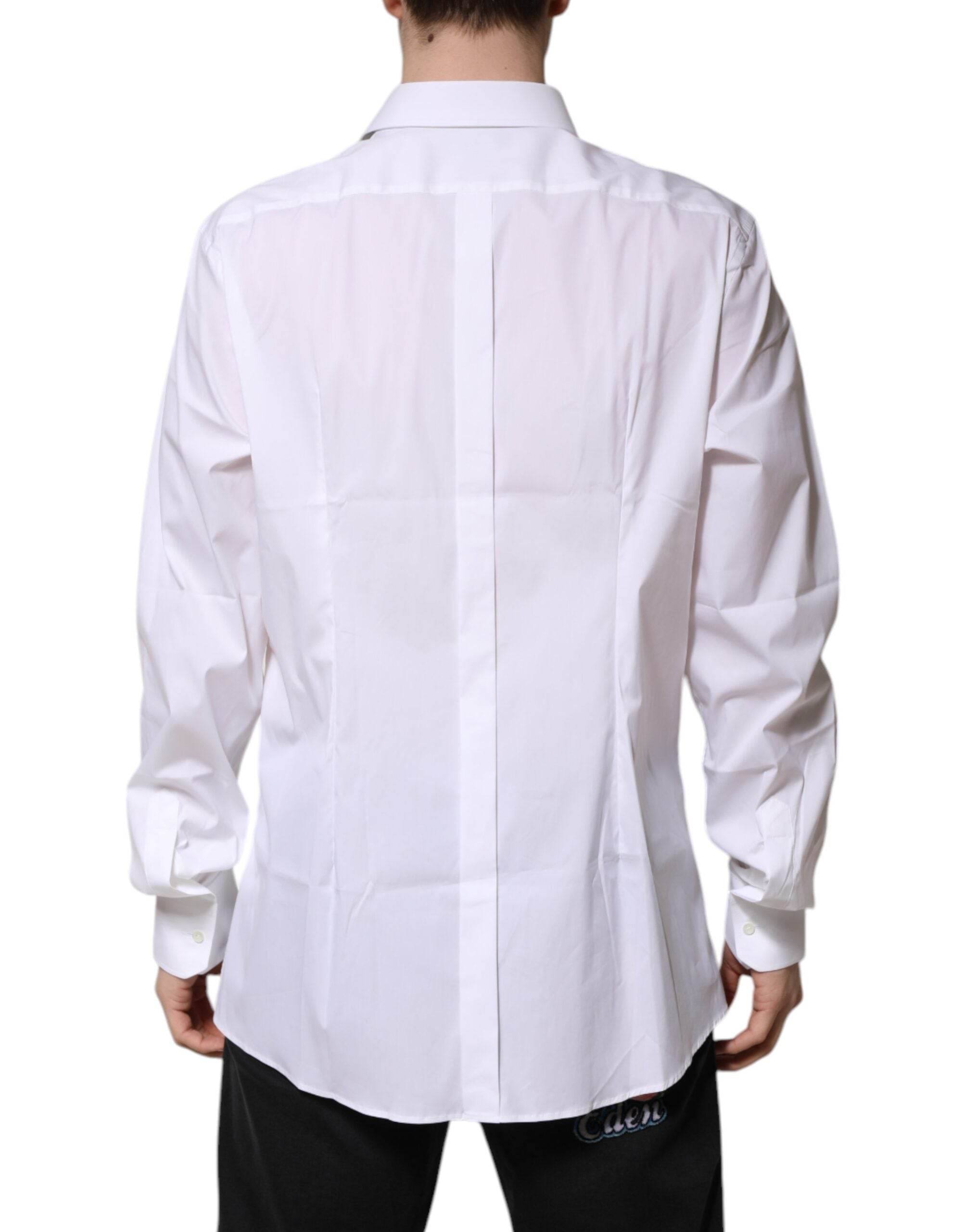 Dolce & Gabbana White GOLD Long Sleeve Dress Men Formal Shirt - Hilstor