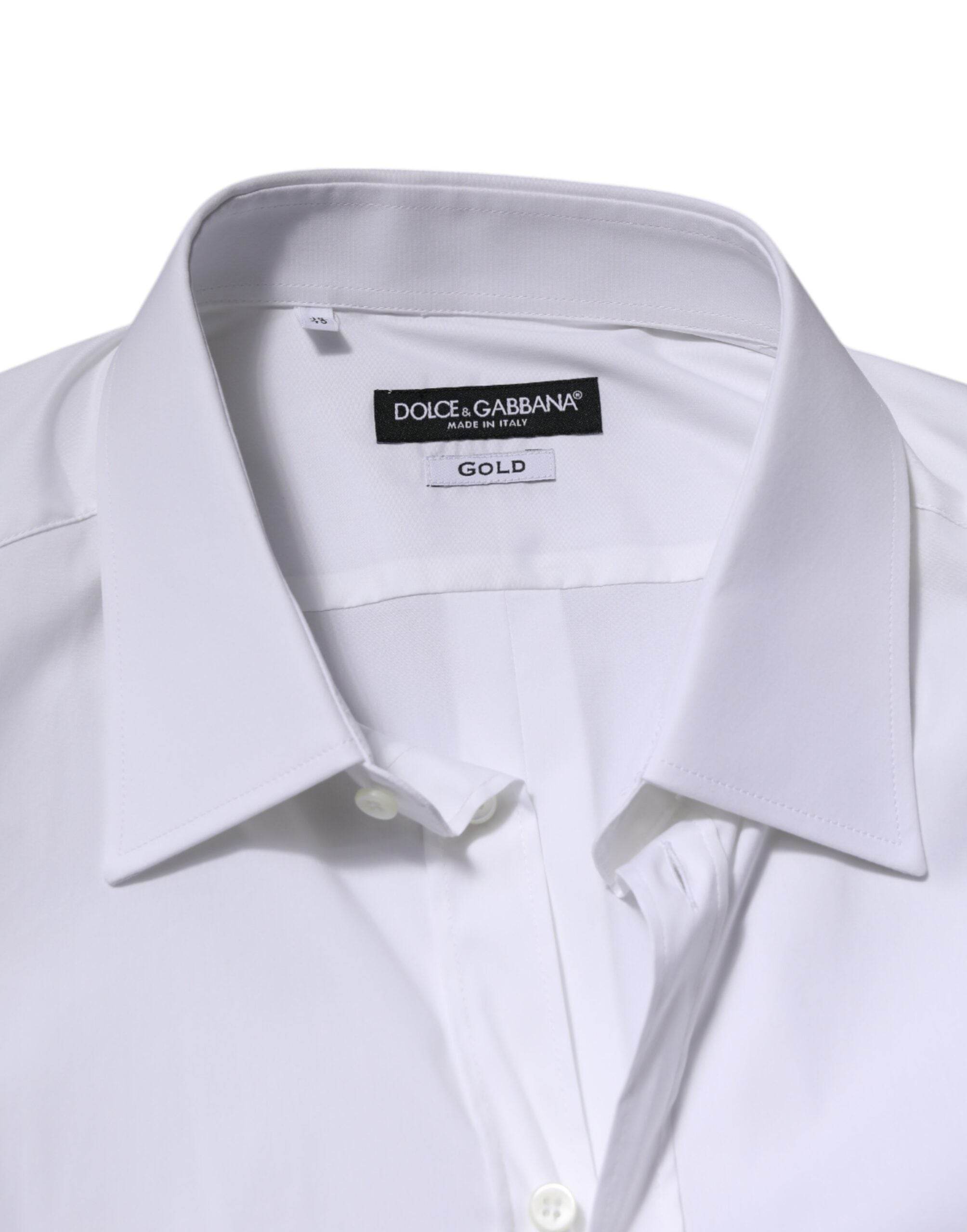 Dolce & Gabbana White GOLD Long Sleeve Dress Men Formal Shirt - Hilstor