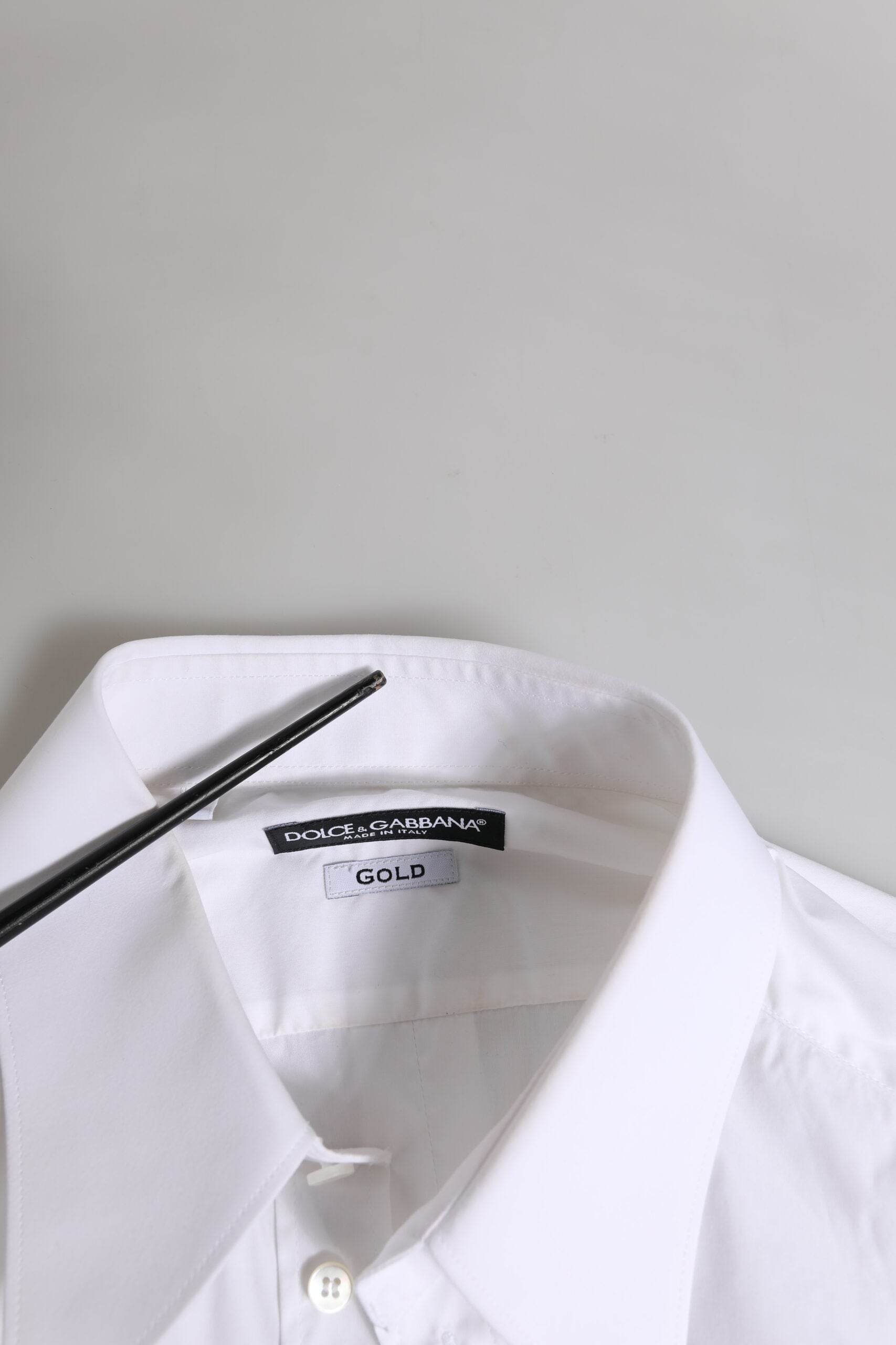 Dolce & Gabbana White GOLD Long Sleeve Dress Men Formal Shirt - Hilstor