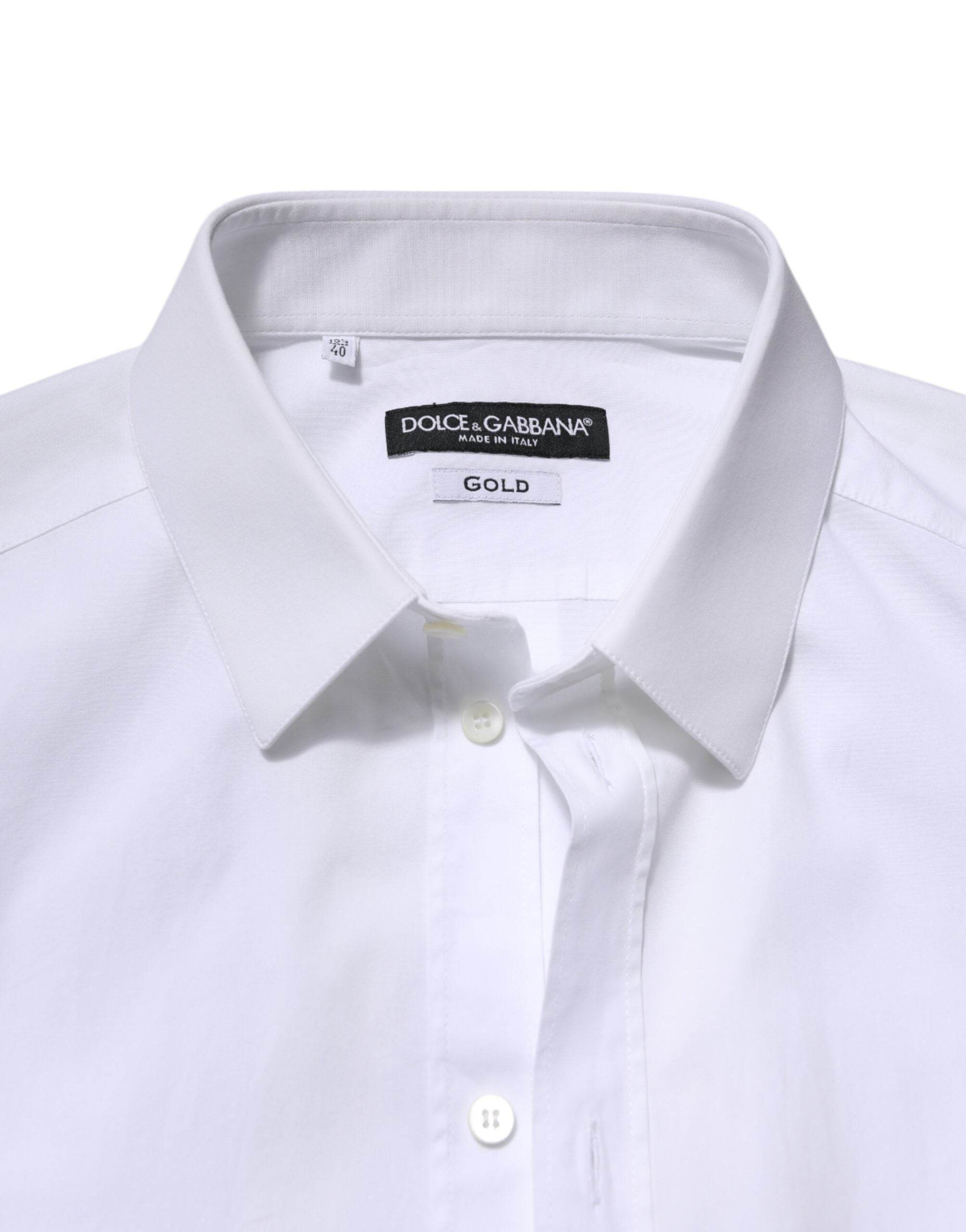 Dolce & Gabbana White GOLD Long Sleeve Dress Formal Shirt - Hilstor