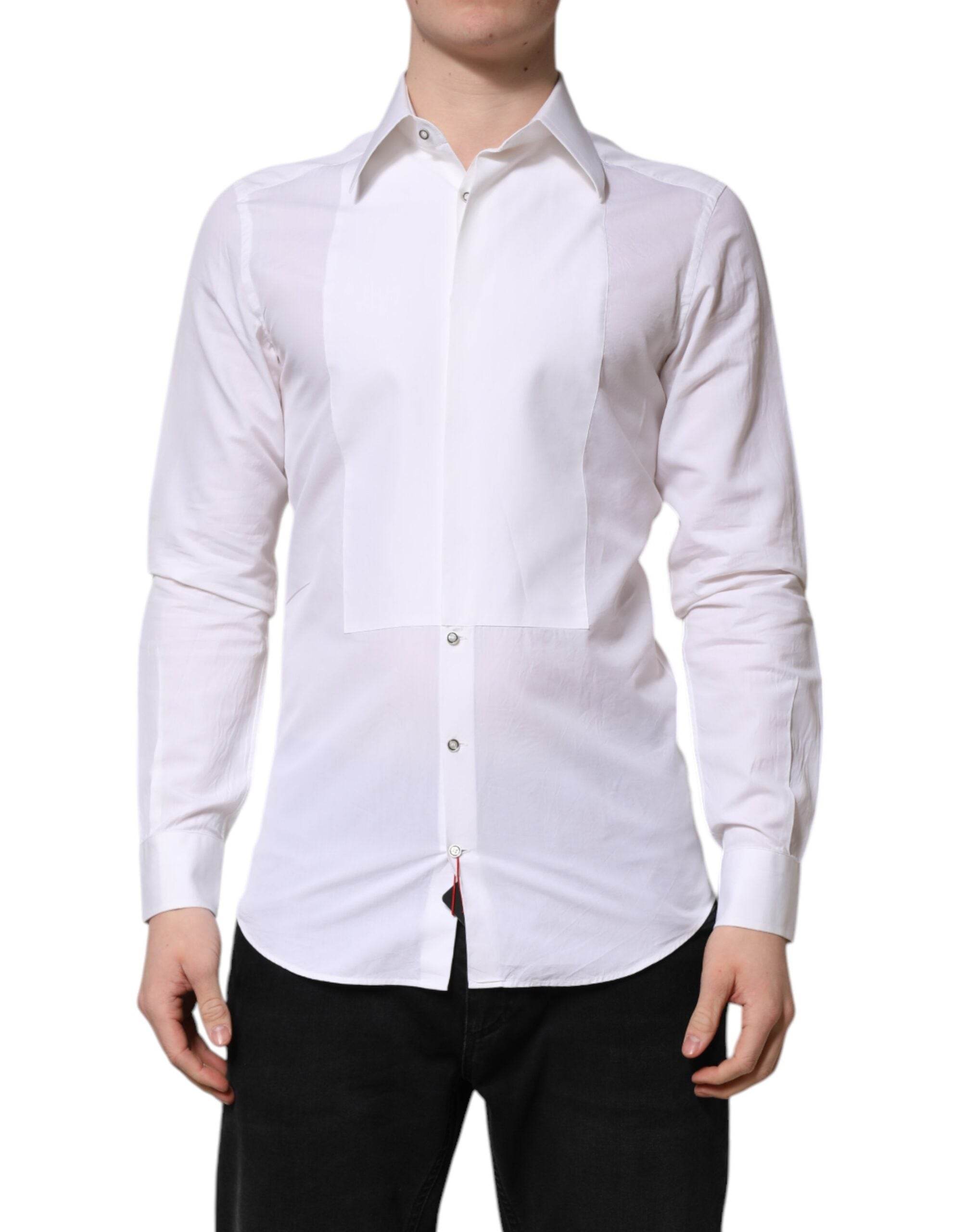 Dolce & Gabbana White GOLD Cotton Poplin Dress Formal Shirt - Hilstor