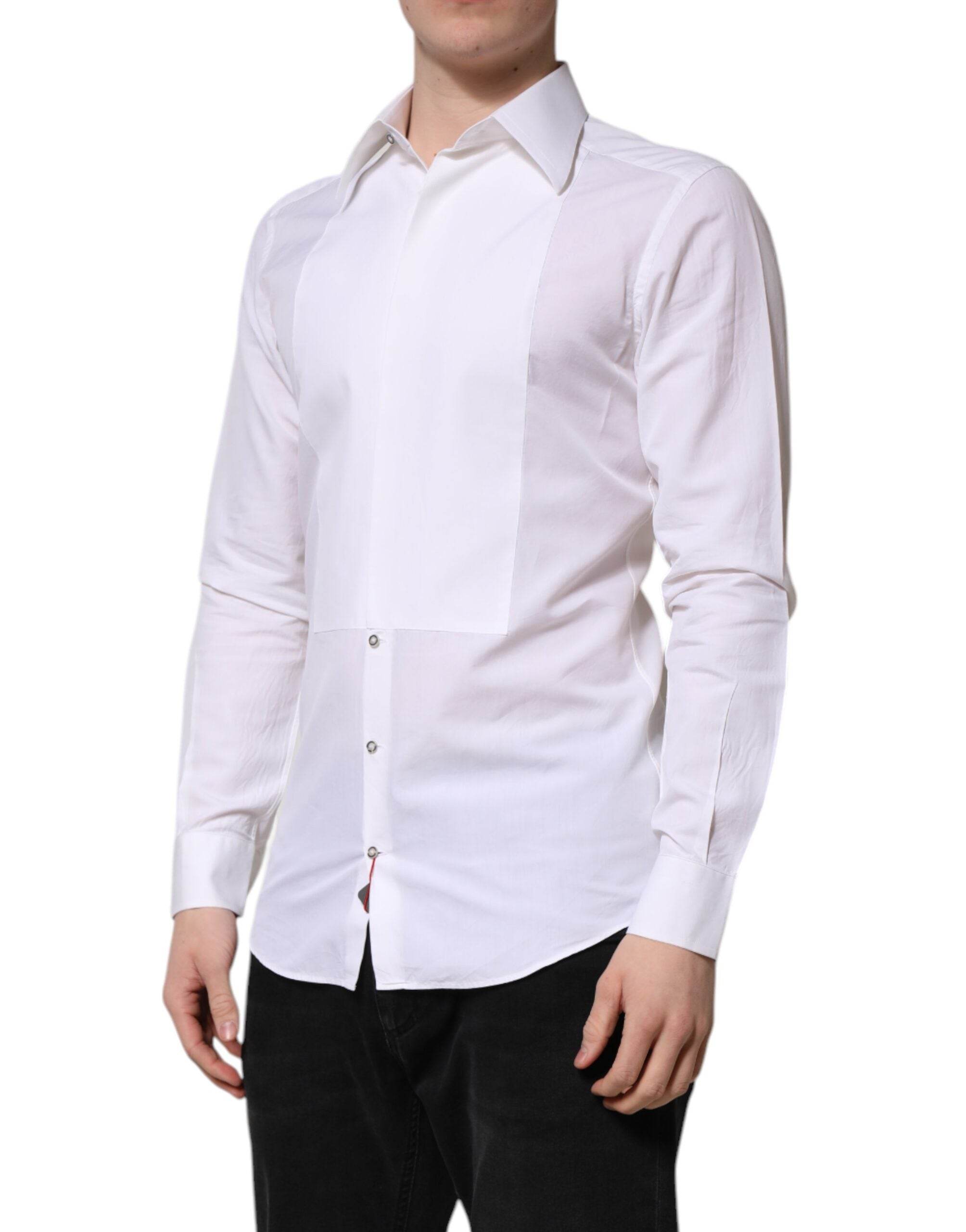 Dolce & Gabbana White GOLD Cotton Poplin Dress Formal Shirt - Hilstor