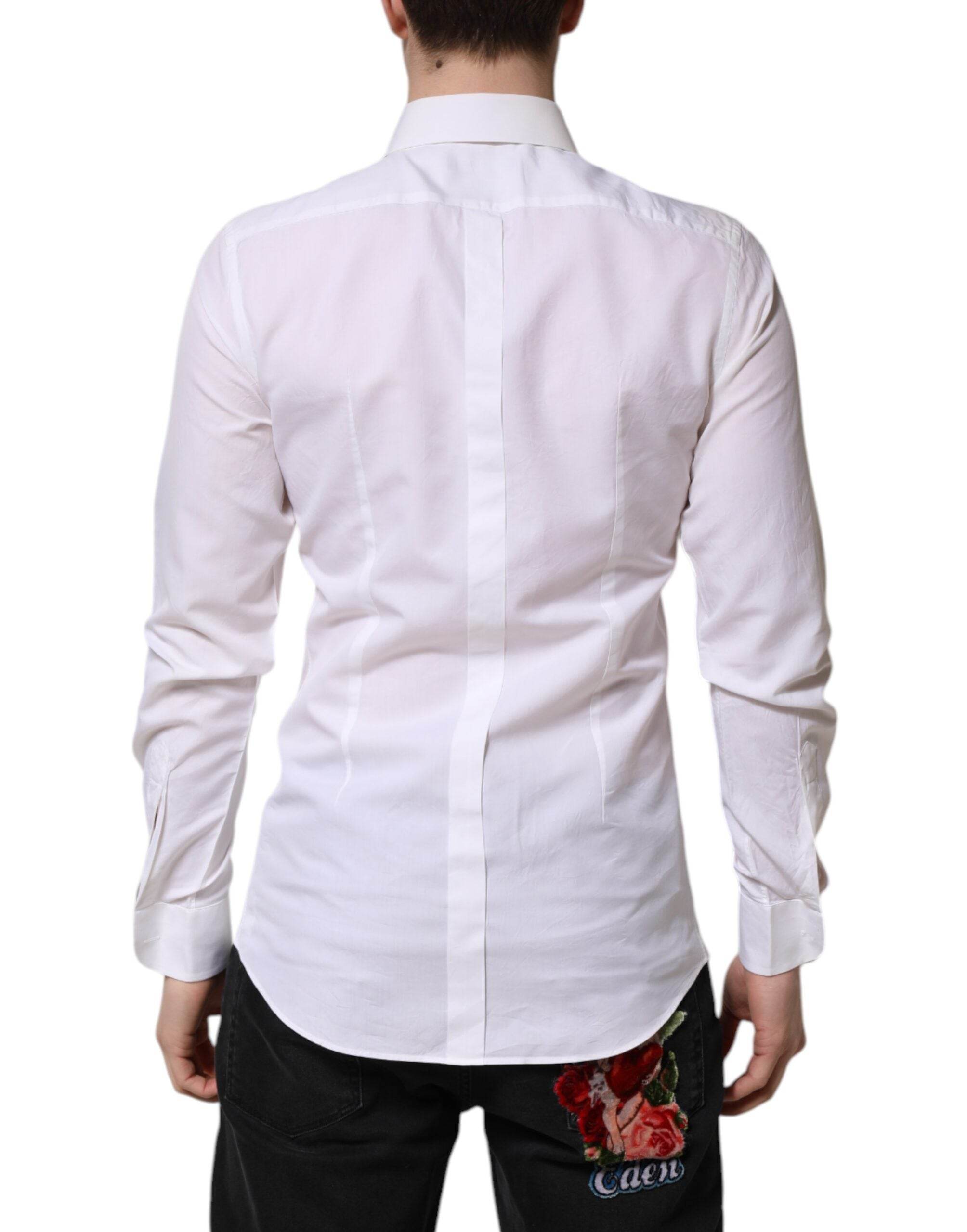 Dolce & Gabbana White GOLD Cotton Poplin Dress Formal Shirt - Hilstor