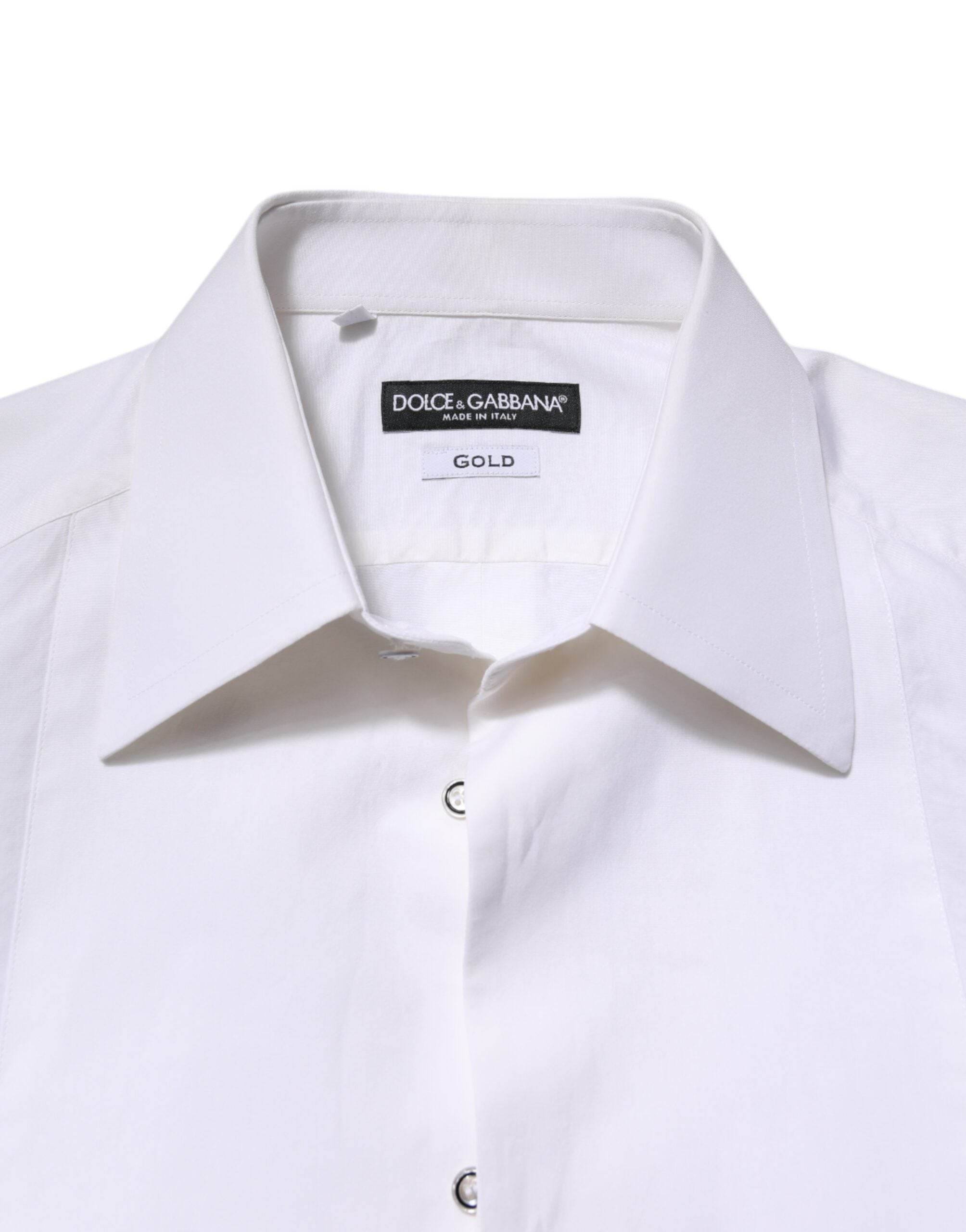 Dolce & Gabbana White GOLD Cotton Poplin Dress Formal Shirt - Hilstor