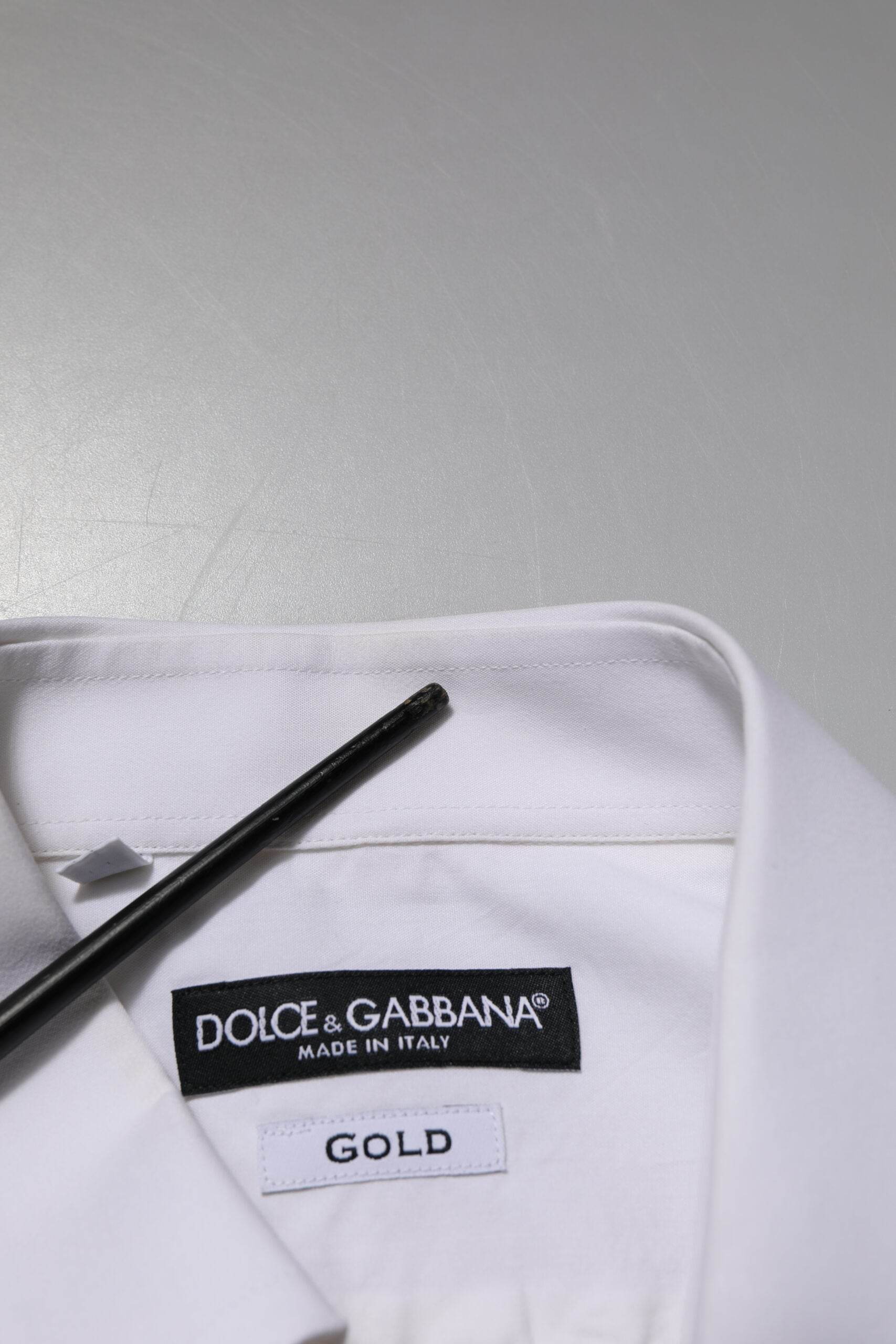 Dolce & Gabbana White GOLD Cotton Poplin Dress Formal Shirt - Hilstor