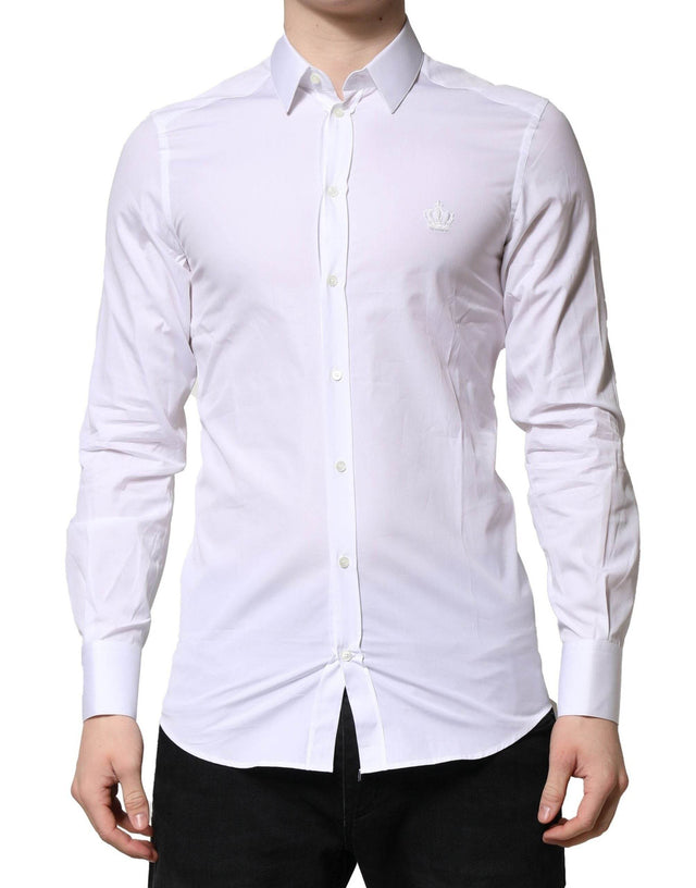 Dolce & Gabbana White GOLD Cotton Long Sleeves Men Formal Shirt - Hilstor