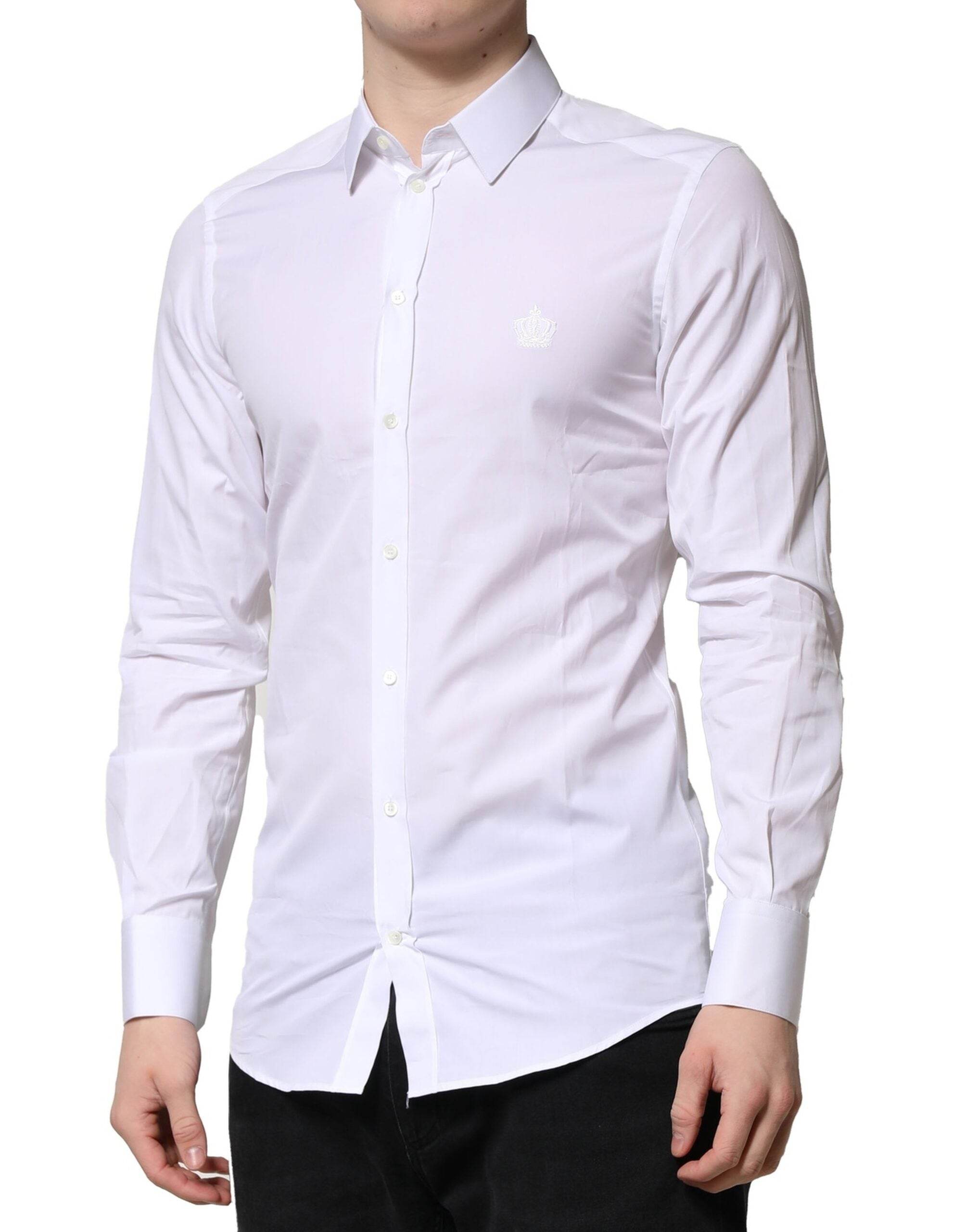 Dolce & Gabbana White GOLD Cotton Long Sleeves Men Formal Shirt - Hilstor