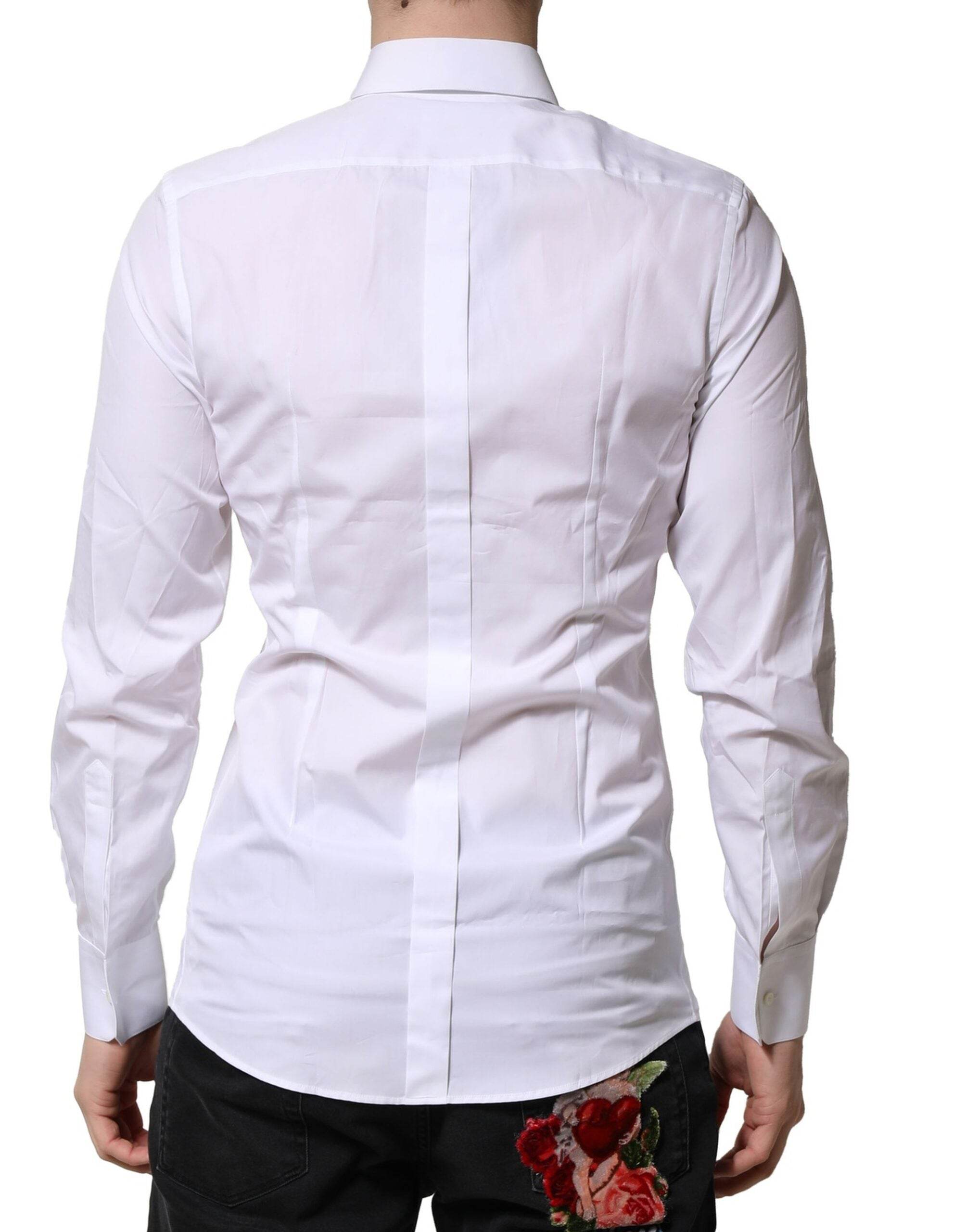 Dolce & Gabbana White GOLD Cotton Long Sleeves Men Formal Shirt - Hilstor