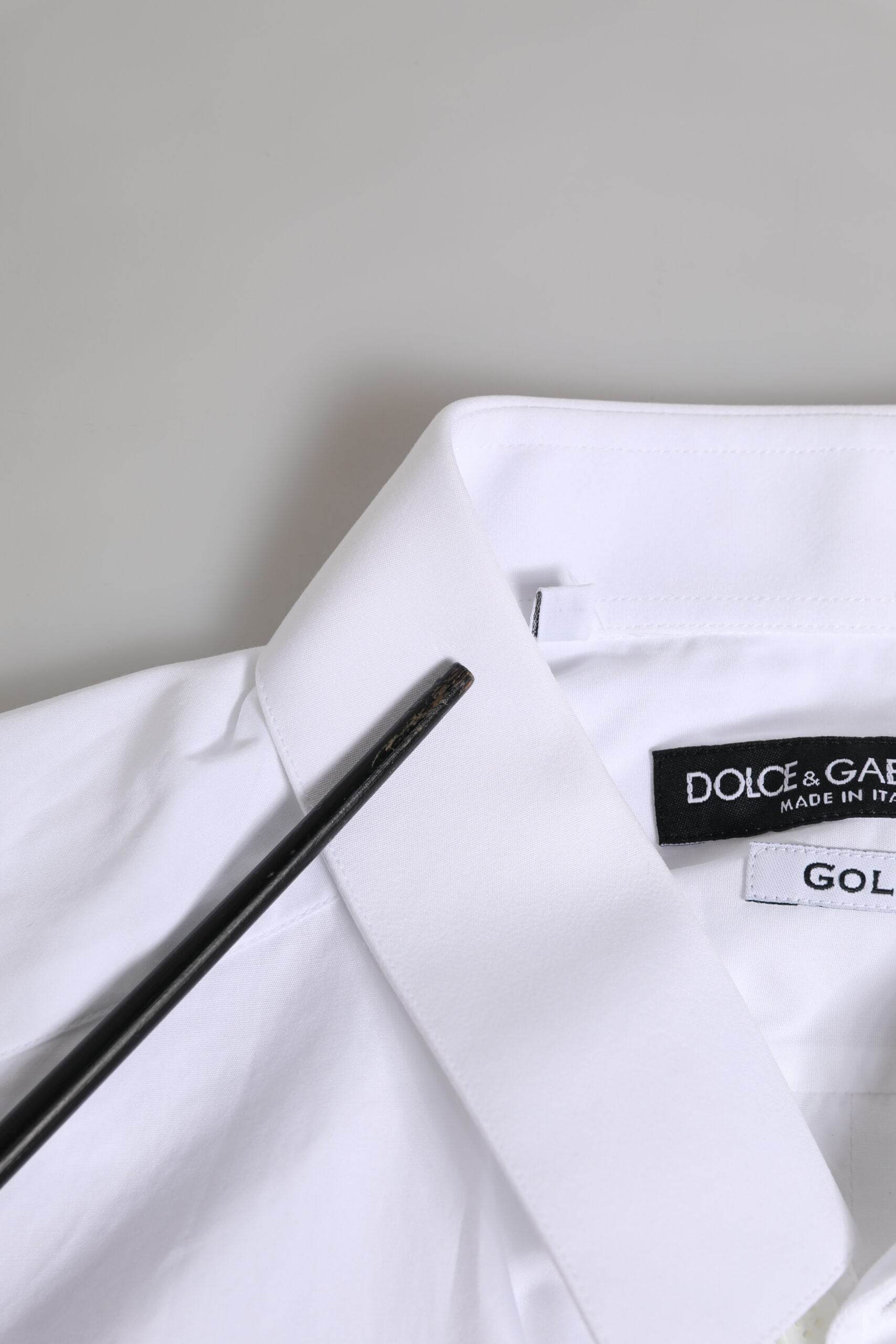 Dolce & Gabbana White GOLD Cotton Long Sleeves Men Formal Shirt - Hilstor