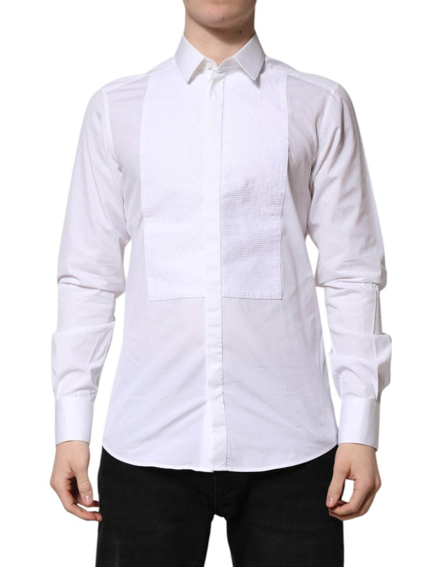 Dolce & Gabbana White GOLD Cotton Bib Dress Formal Shirt - Hilstor