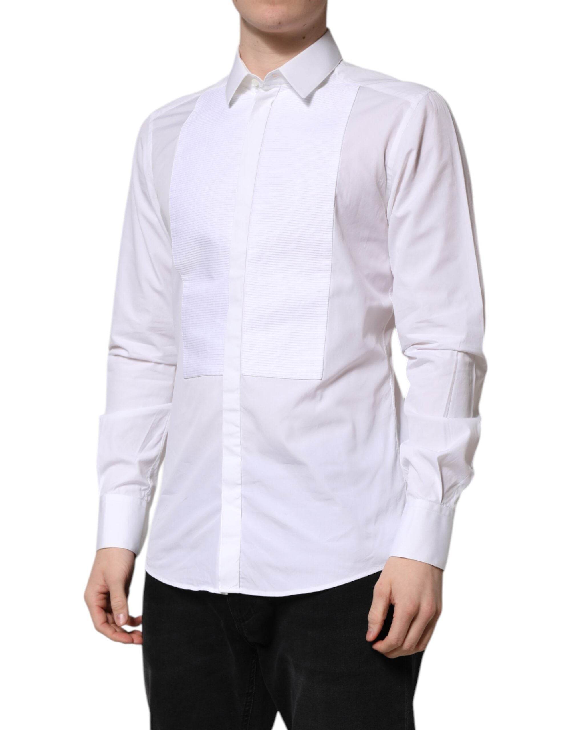 Dolce & Gabbana White GOLD Cotton Bib Dress Formal Shirt - Hilstor
