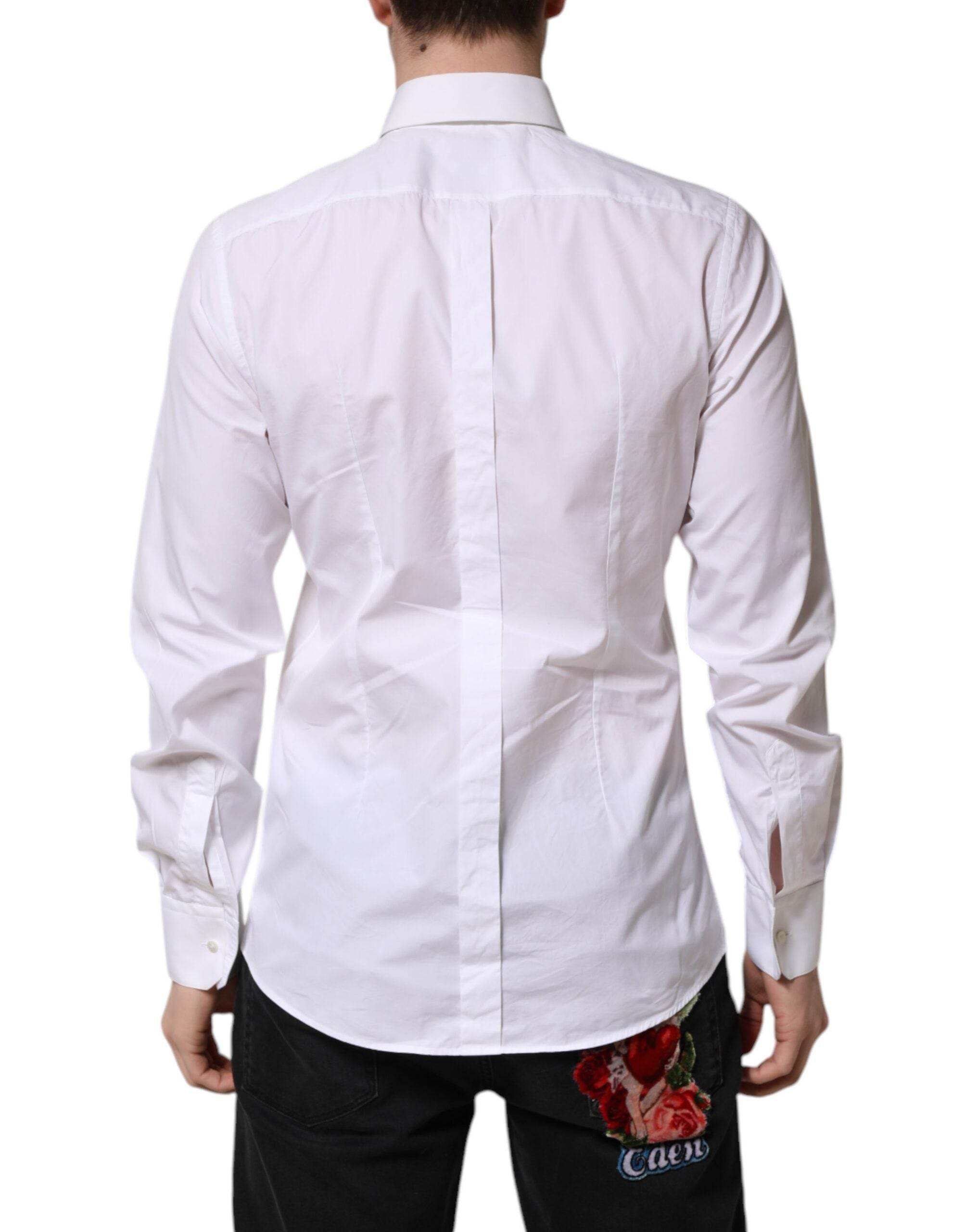 Dolce & Gabbana White GOLD Cotton Bib Dress Formal Shirt - Hilstor