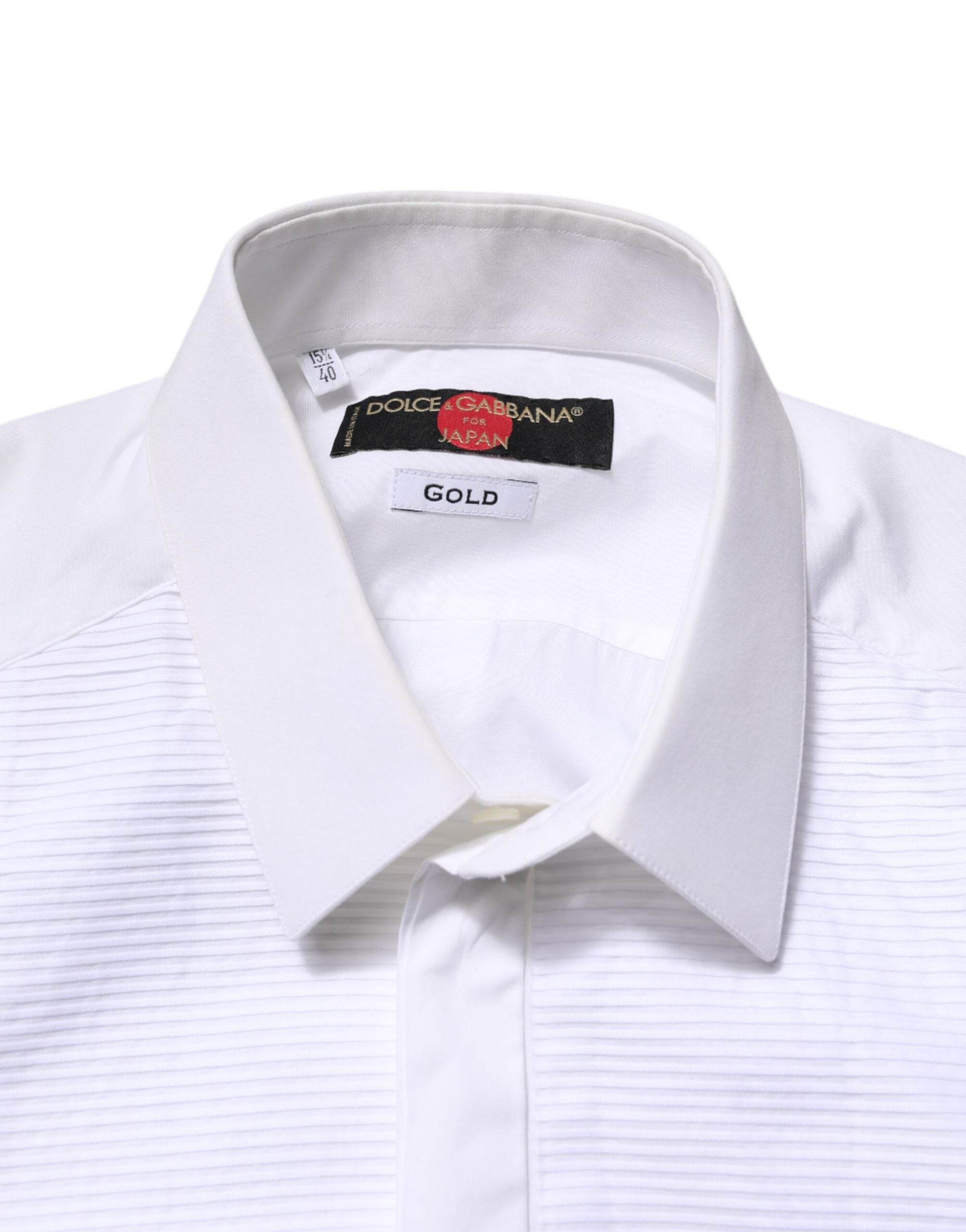 Dolce & Gabbana White GOLD Cotton Bib Dress Formal Shirt - Hilstor