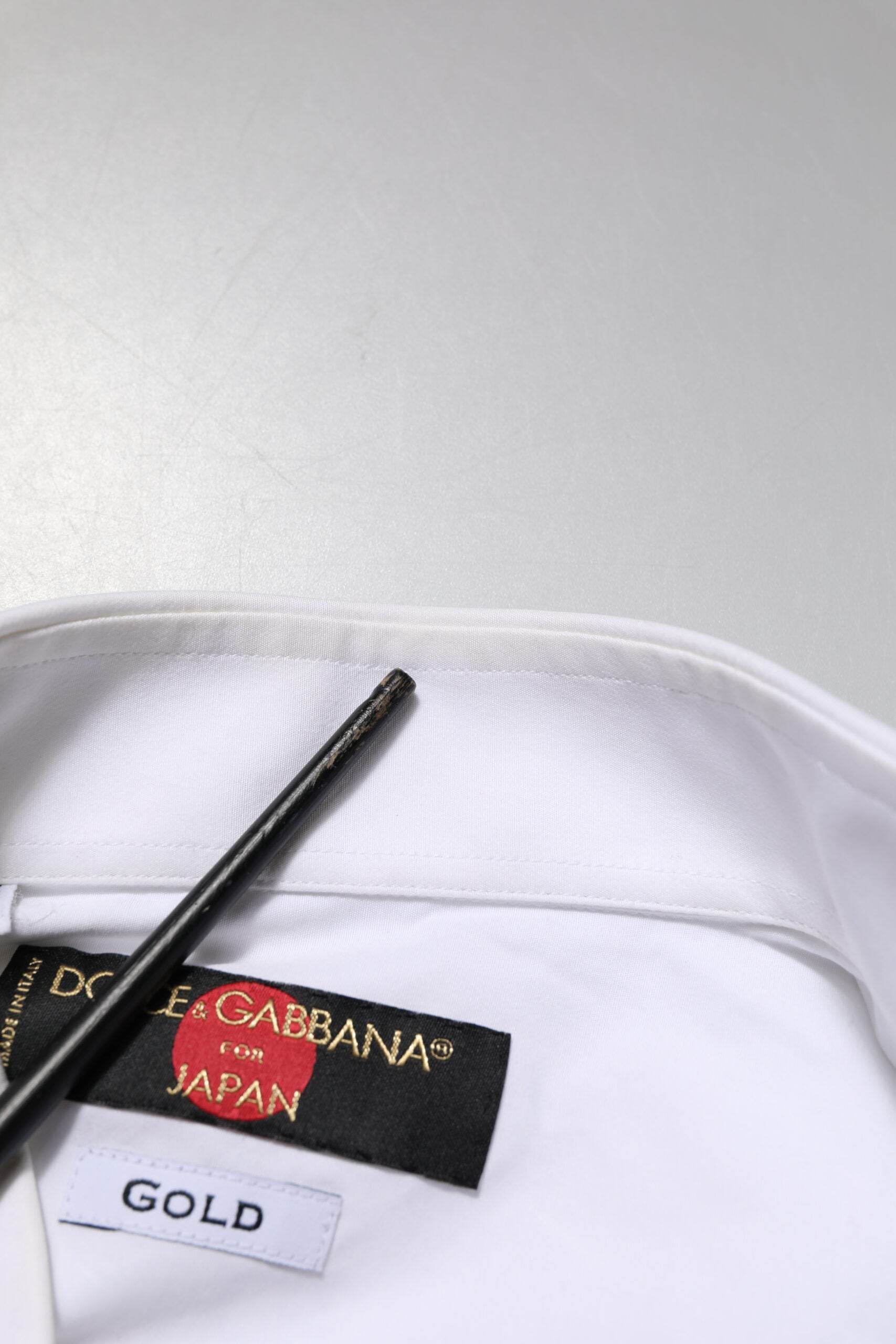 Dolce & Gabbana White GOLD Cotton Bib Dress Formal Shirt - Hilstor
