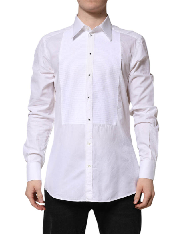 Dolce & Gabbana White GOLD Cotton Long Sleeves Formal Shirt - Hilstor