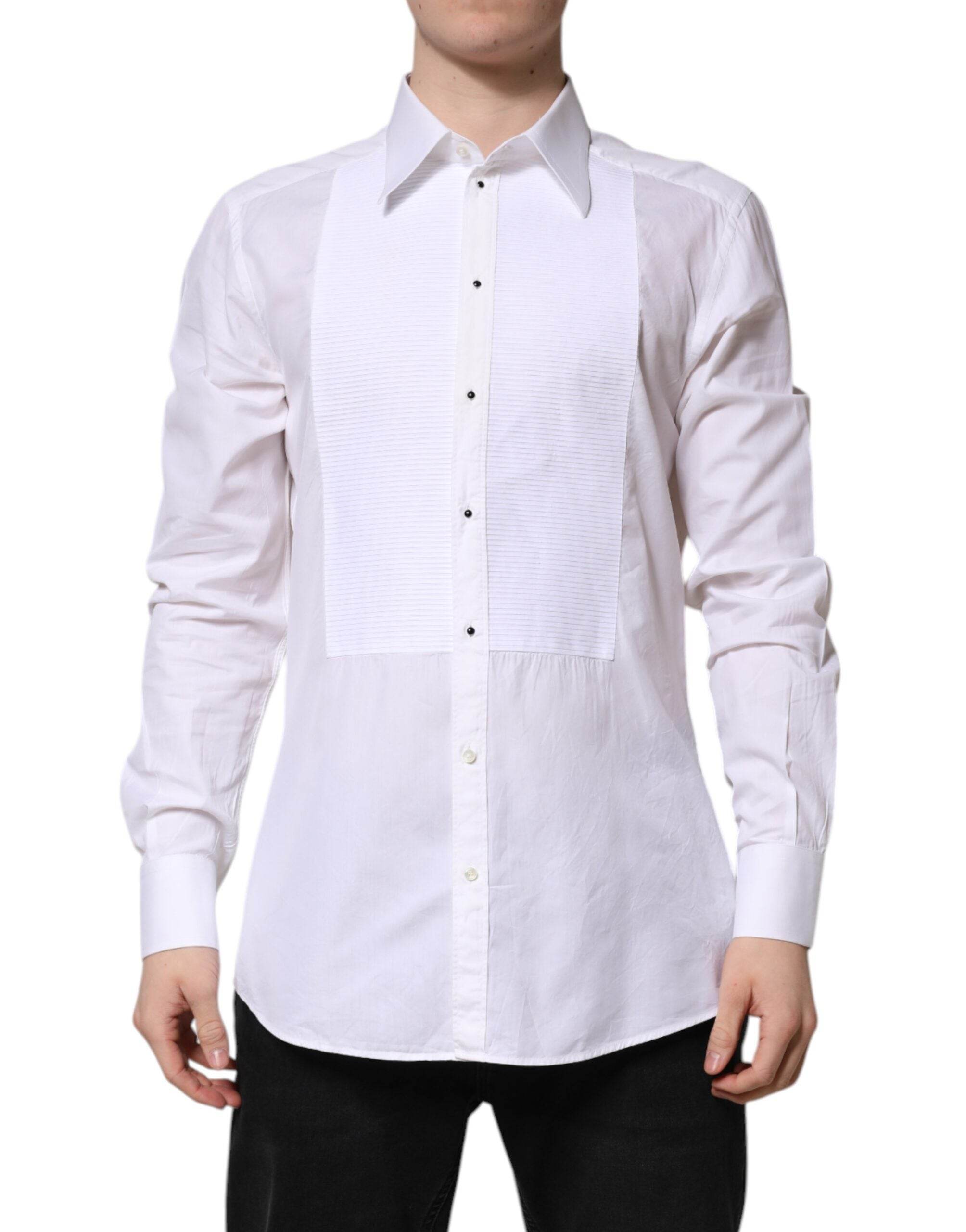 Dolce & Gabbana White GOLD Cotton Long Sleeves Formal Shirt - Hilstor