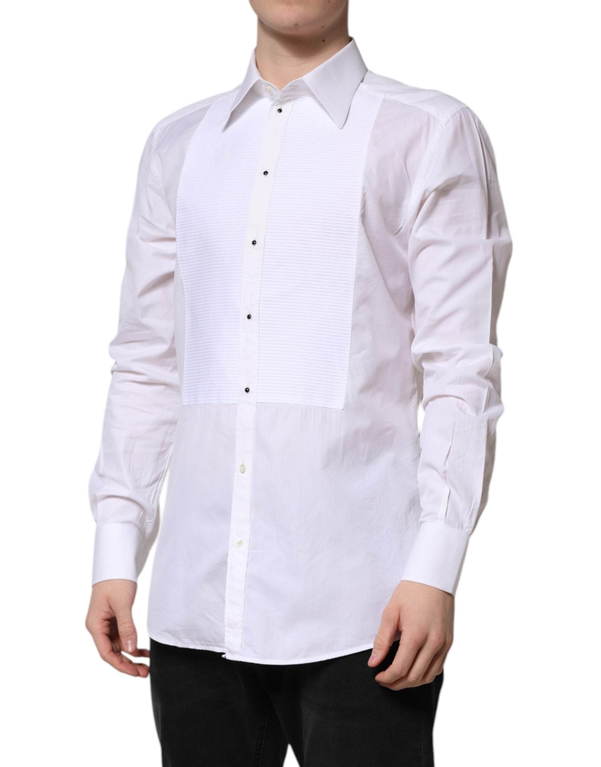 Dolce & Gabbana White GOLD Cotton Long Sleeves Formal Shirt - Hilstor