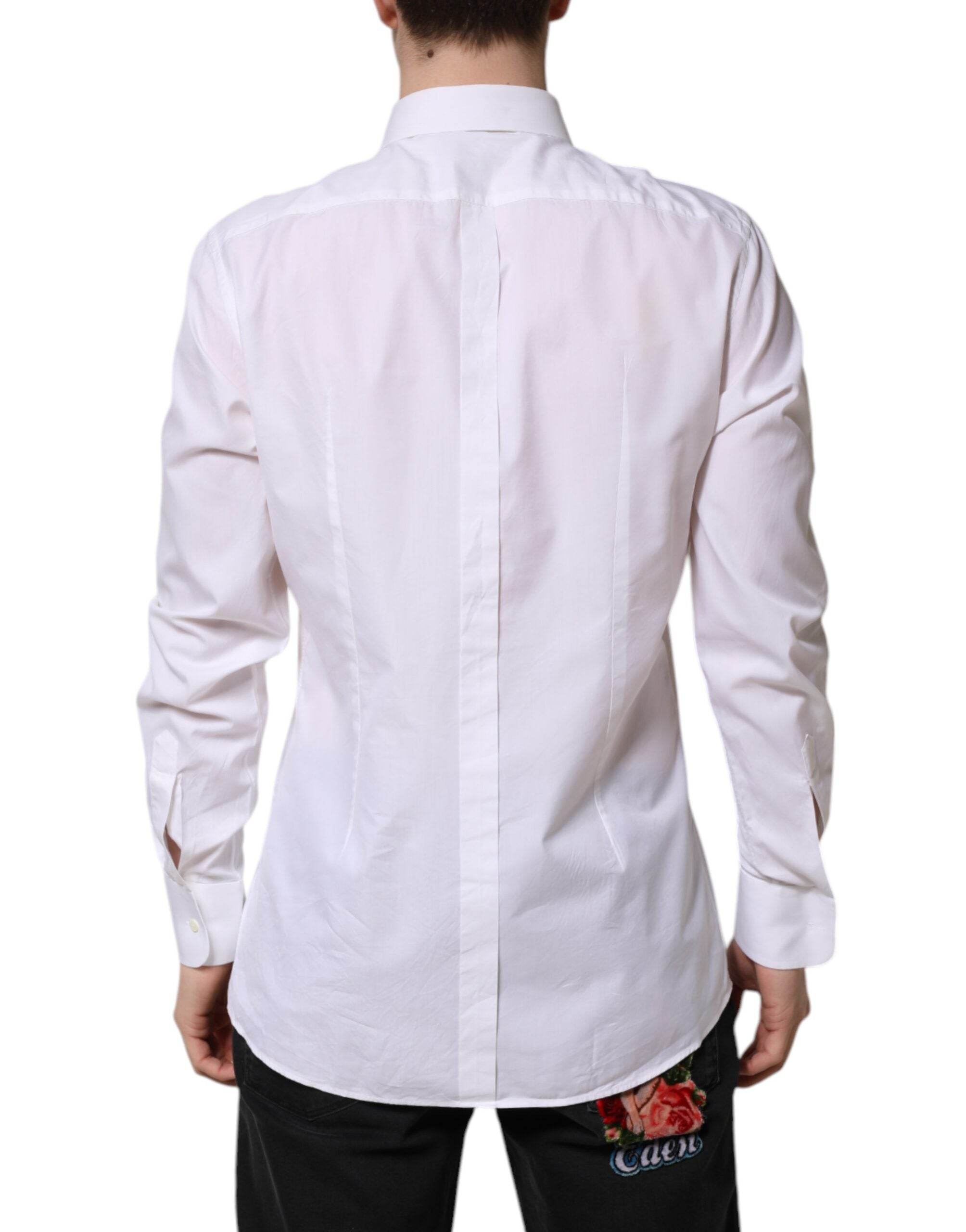 Dolce & Gabbana White GOLD Cotton Long Sleeves Formal Shirt - Hilstor
