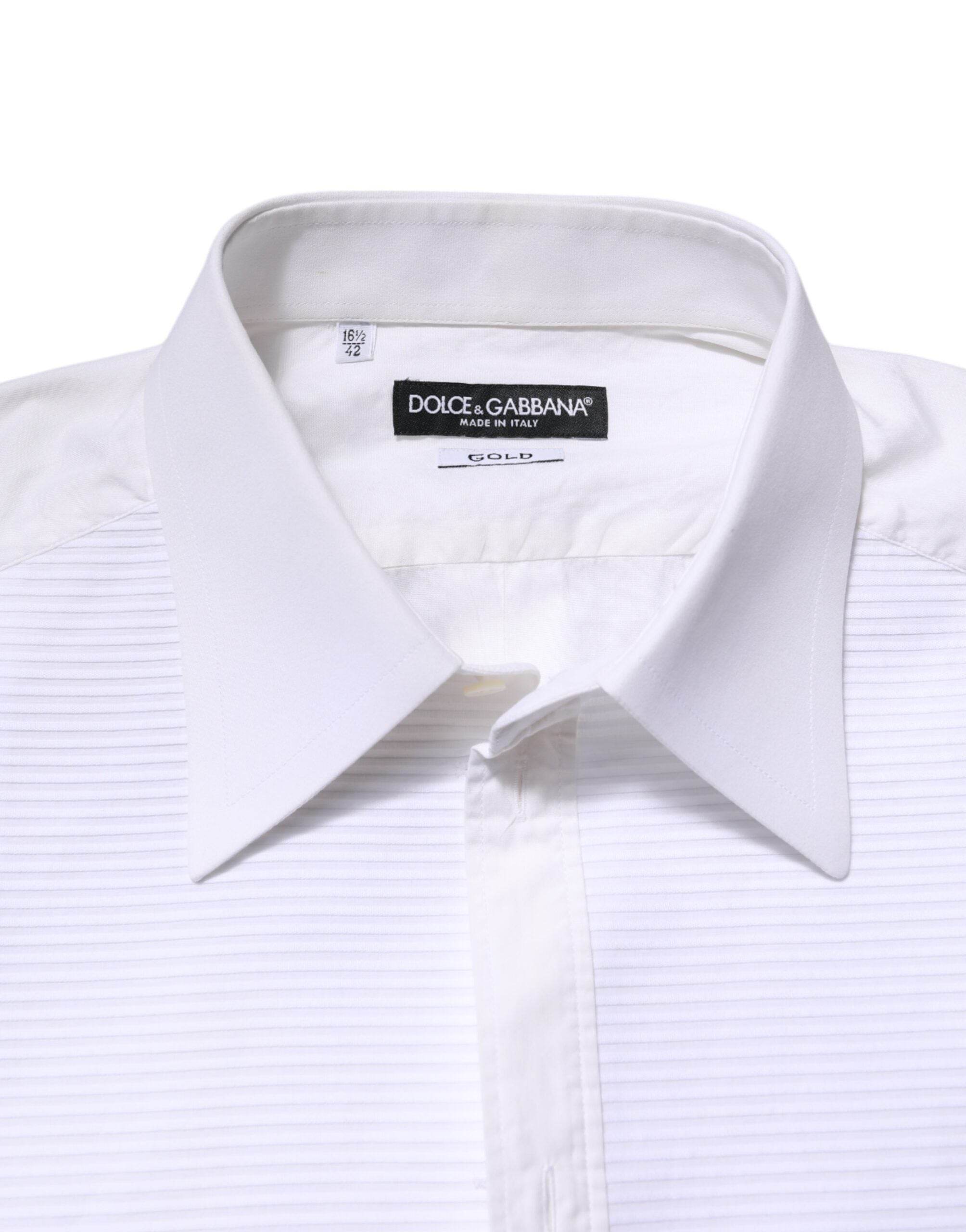 Dolce & Gabbana White GOLD Cotton Long Sleeves Formal Shirt - Hilstor