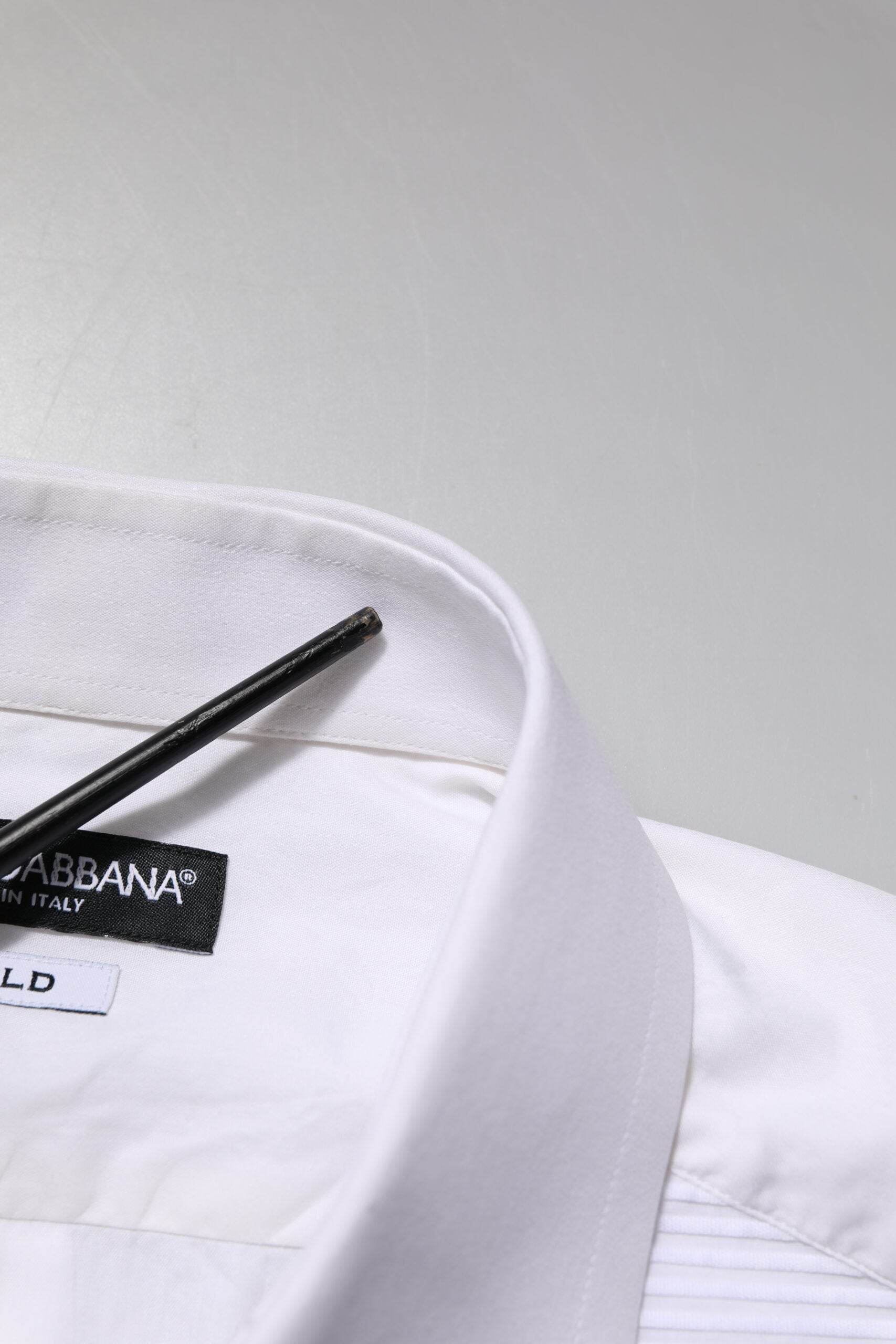 Dolce & Gabbana White GOLD Cotton Long Sleeves Formal Shirt - Hilstor