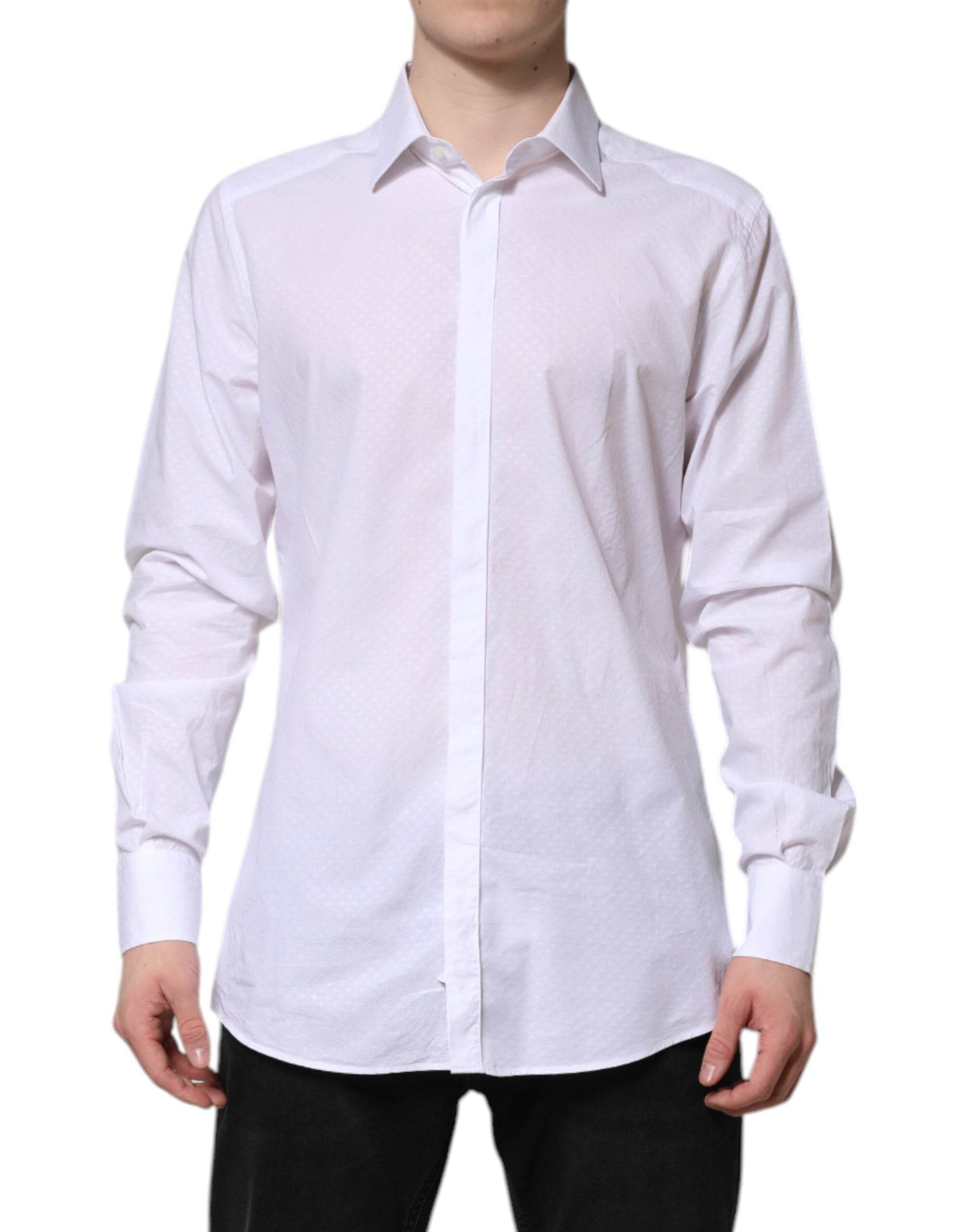 Dolce & Gabbana White GOLD Cotton Long Sleeves Formal Shirt - Hilstor