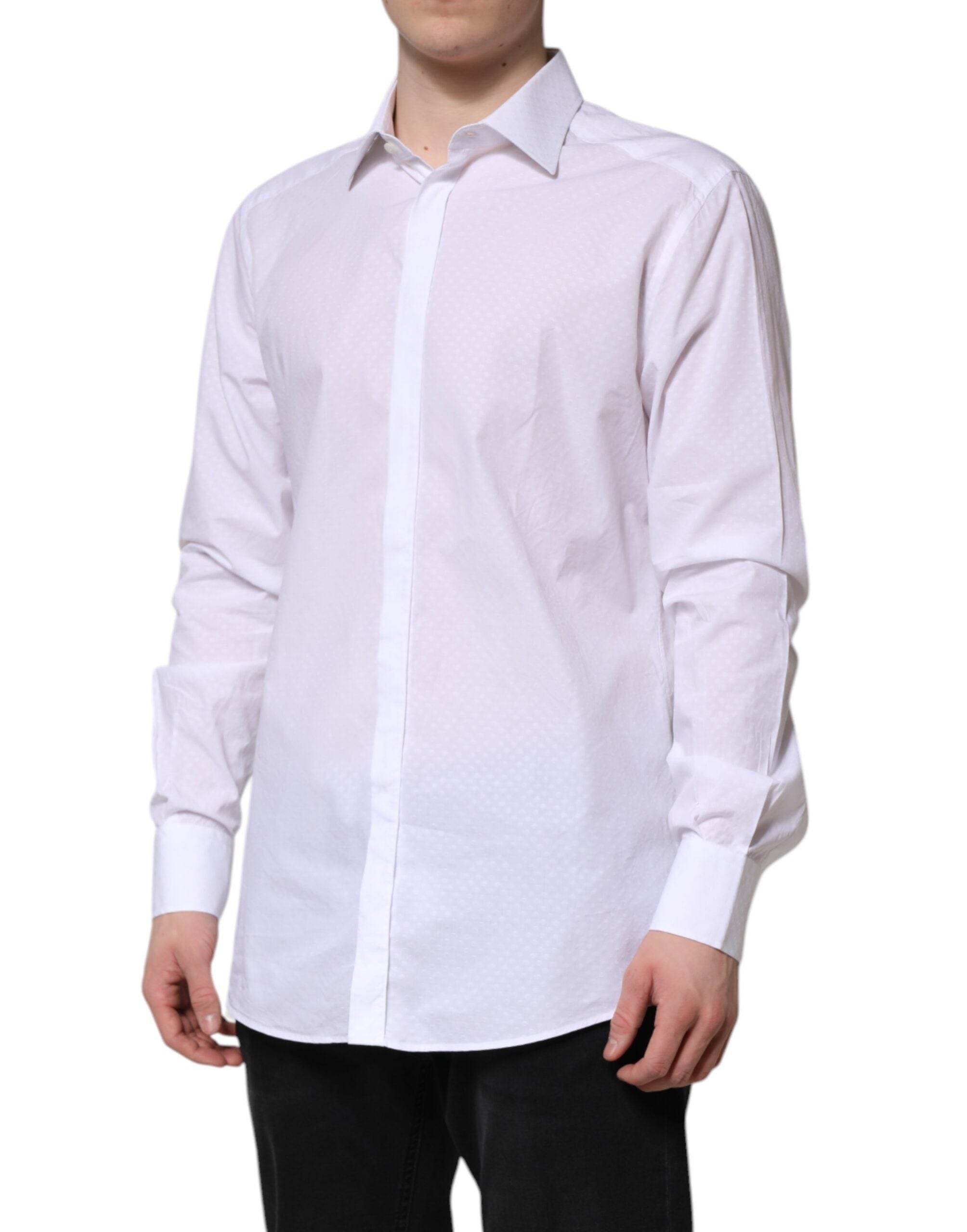 Dolce & Gabbana White GOLD Cotton Long Sleeves Formal Shirt - Hilstor