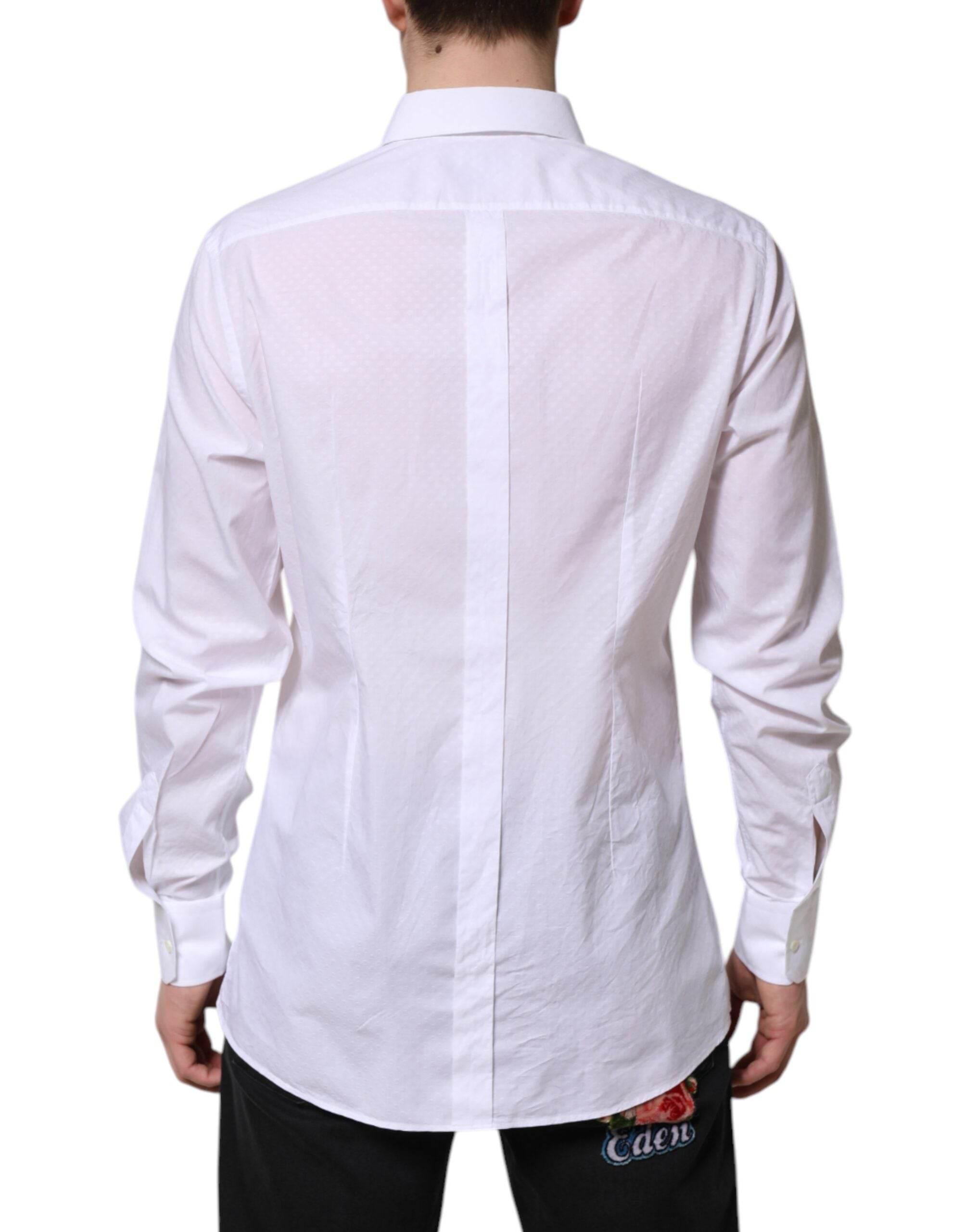 Dolce & Gabbana White GOLD Cotton Long Sleeves Formal Shirt - Hilstor