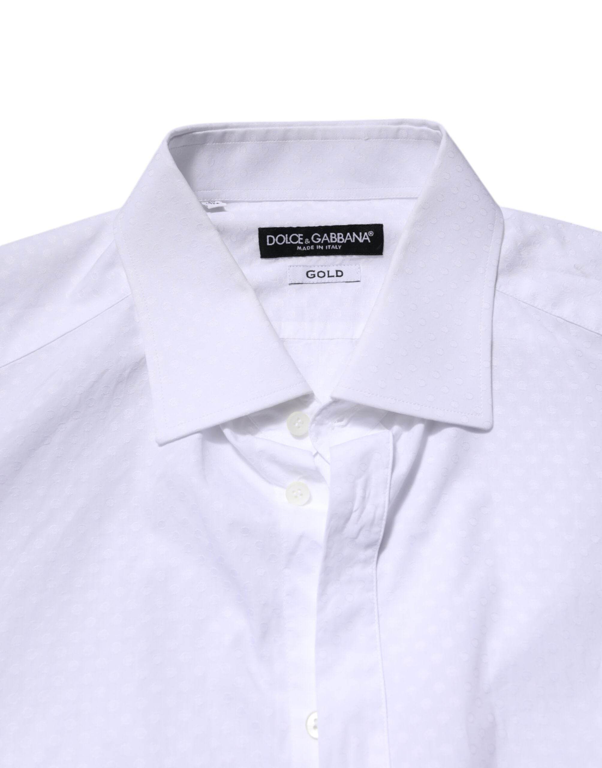 Dolce & Gabbana White GOLD Cotton Long Sleeves Formal Shirt - Hilstor