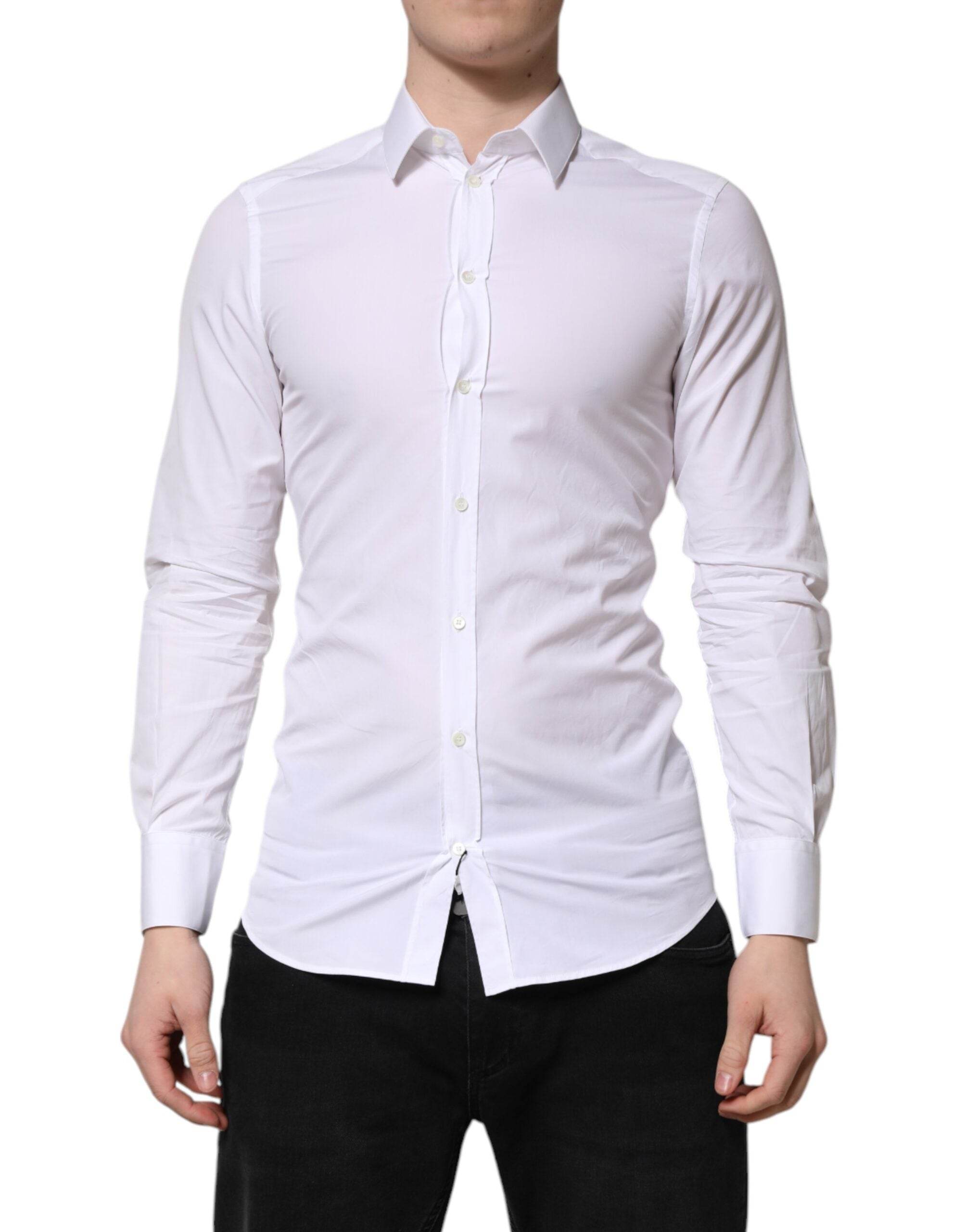 Dolce & Gabbana White GOLD Cotton Long Sleeve Men Formal Shirt - Hilstor
