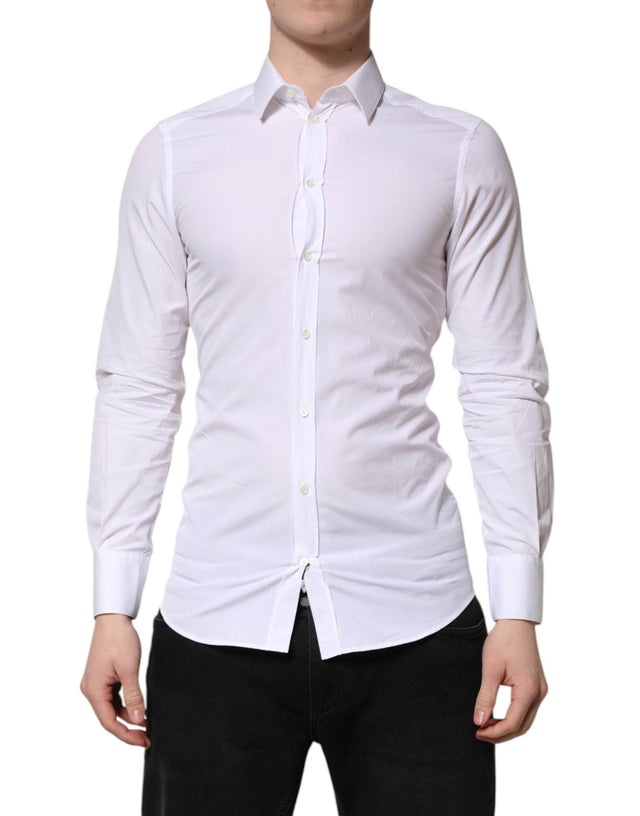 Dolce & Gabbana White GOLD Cotton Long Sleeve Men Formal Shirt - Hilstor